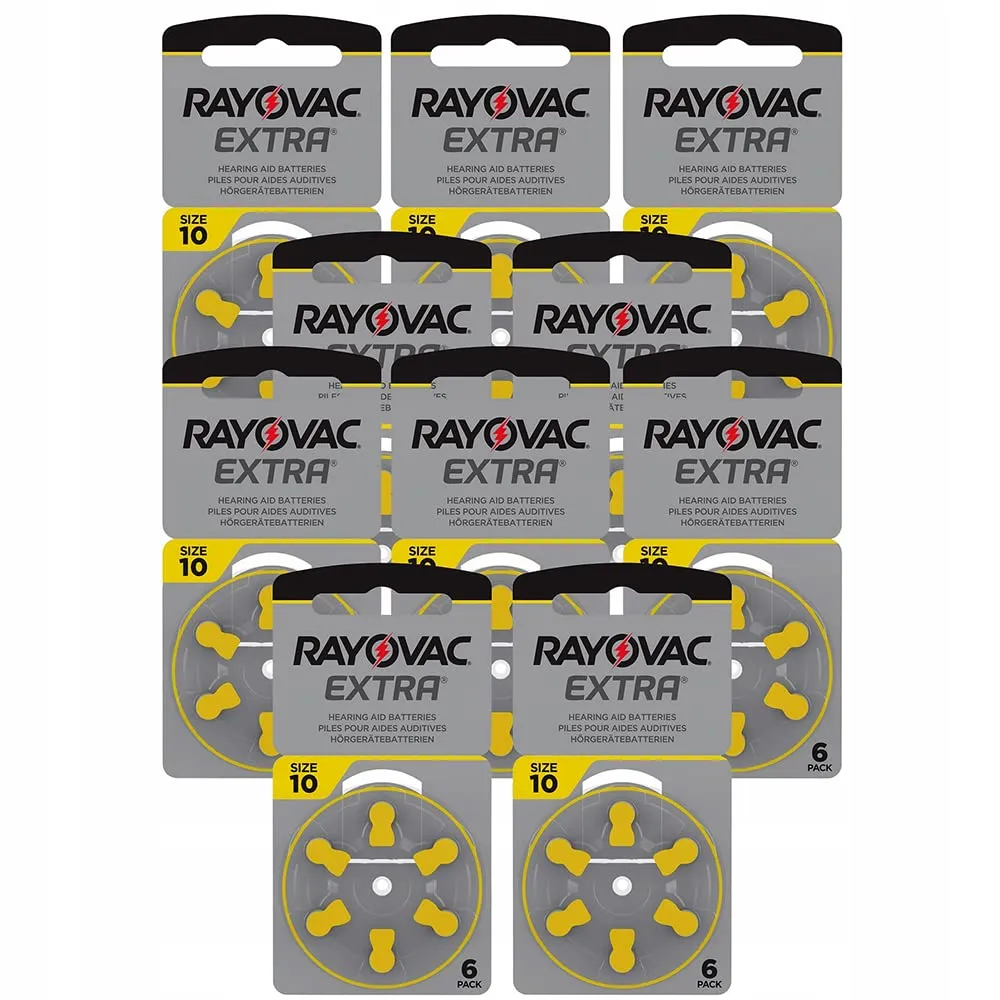Rayovac Zinc Air 10 / PR70 Extra Advanced Batterie Acustiche Zinco Aria, Formato 10 Value Pack da 60 Batterie, Giallo