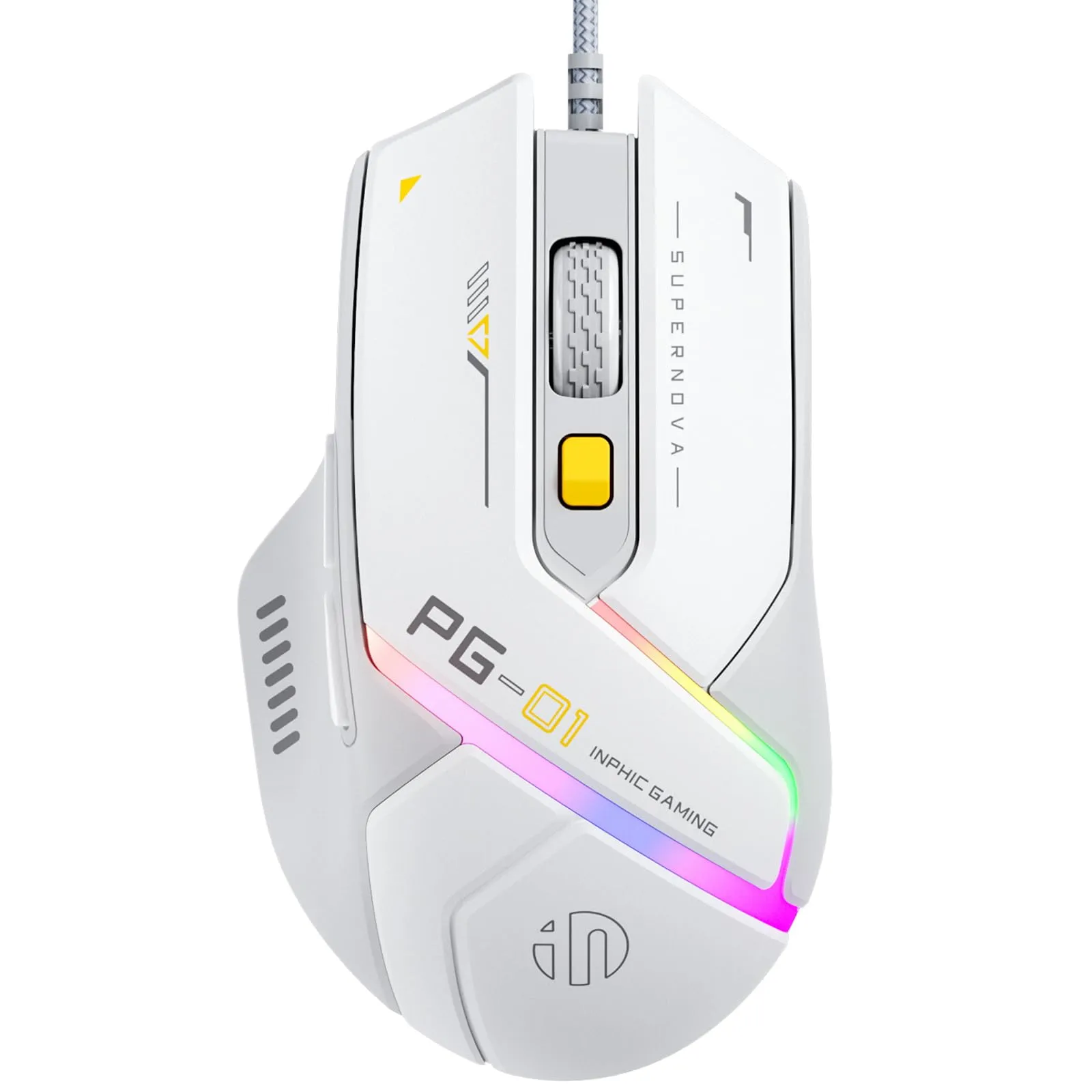 INPHIC PG1 Mouse Gaming cablato, 12800 DPI ad alta precisione, 6 pulsanti programmabili, mouse con filo PC Computer Laptop retroilluminato RGB traspirante, grigio