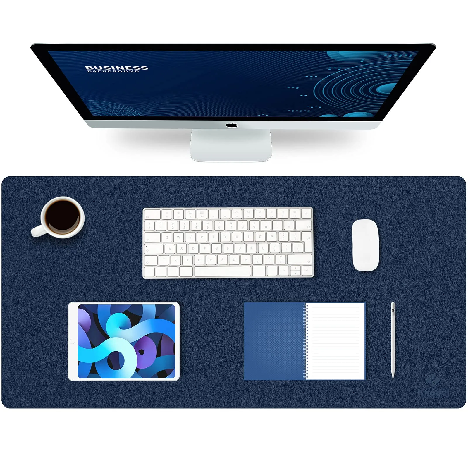 K KNODEL Tappetino Scrivania, Sottomano Scrivania, 80cm x 40cm in Similpelle PVC, Tappetino per Laptop, Copri Scrivania, Doppia Facciata (Blu scuro)