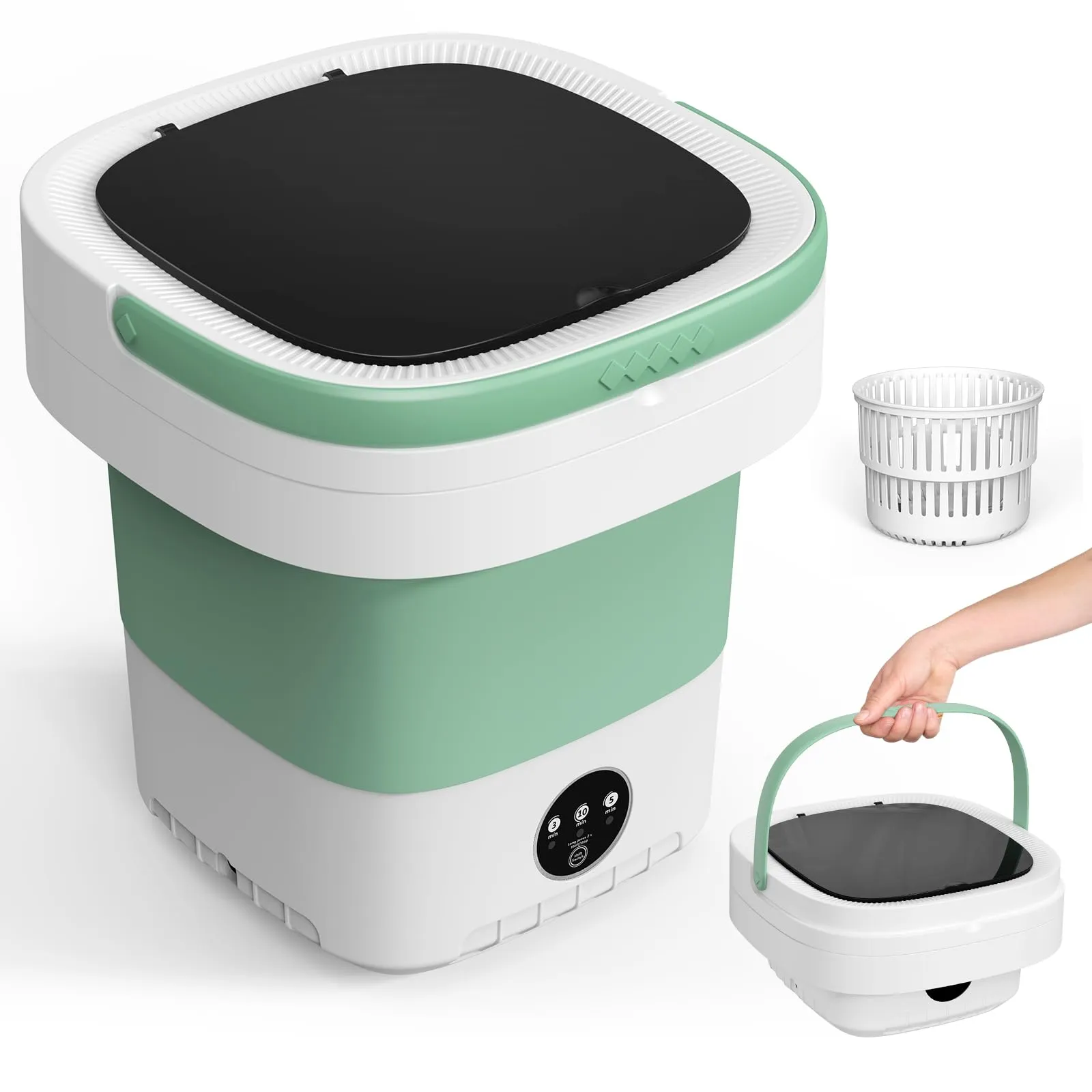 Lavatrice Portatile,12L Mini Lavatrice con 3 Modalità di Pulizia Profonda,Aggiornato Lavatrice Piccola con Cestello Centrifuga Rimovibile, Lavatrice da Campeggio Pieghevole per Appartamenti (Verde)