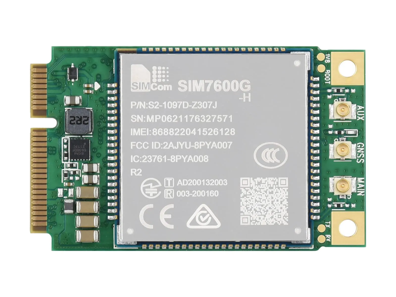Waveshare SIM7600G-H-PCIE SIMCom Original 4G LTE Cat-4 Module Support Global Coverage GNSS/LTE-TDD/LTE-FDD/HSPA+/GSM/GPRS/Edge with Mini-PCIe Connector