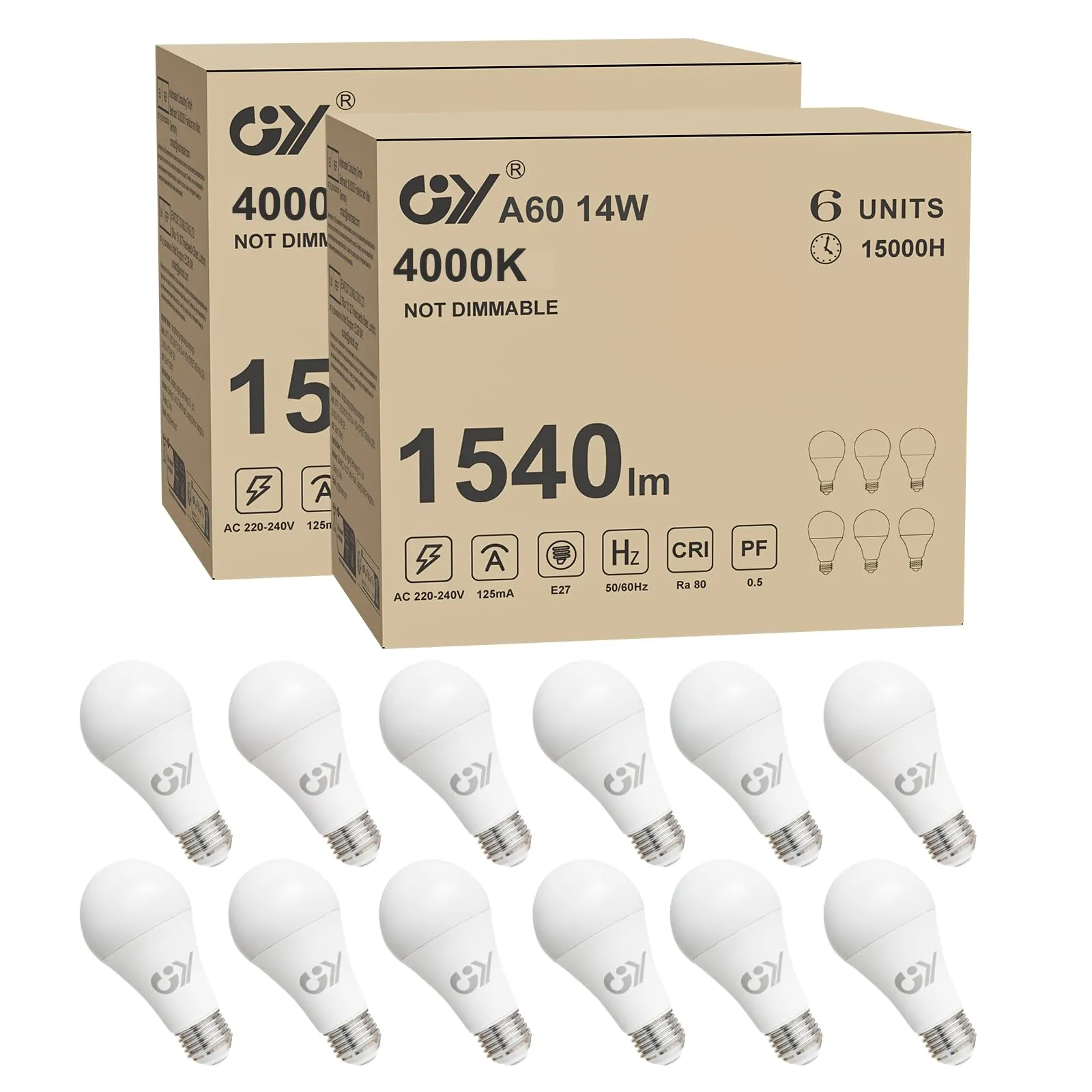 GY Lampadine LED E27 14W (Equivalenti a 100W) A60 Lampadina LED E27 4000K Luce Naturale, 1540 Lumen, Fascio 280 Gradi LED, A60 Lampada a Risparmio Energetico, Lampadine LED Non Dimmerabili, 12 Pezzi