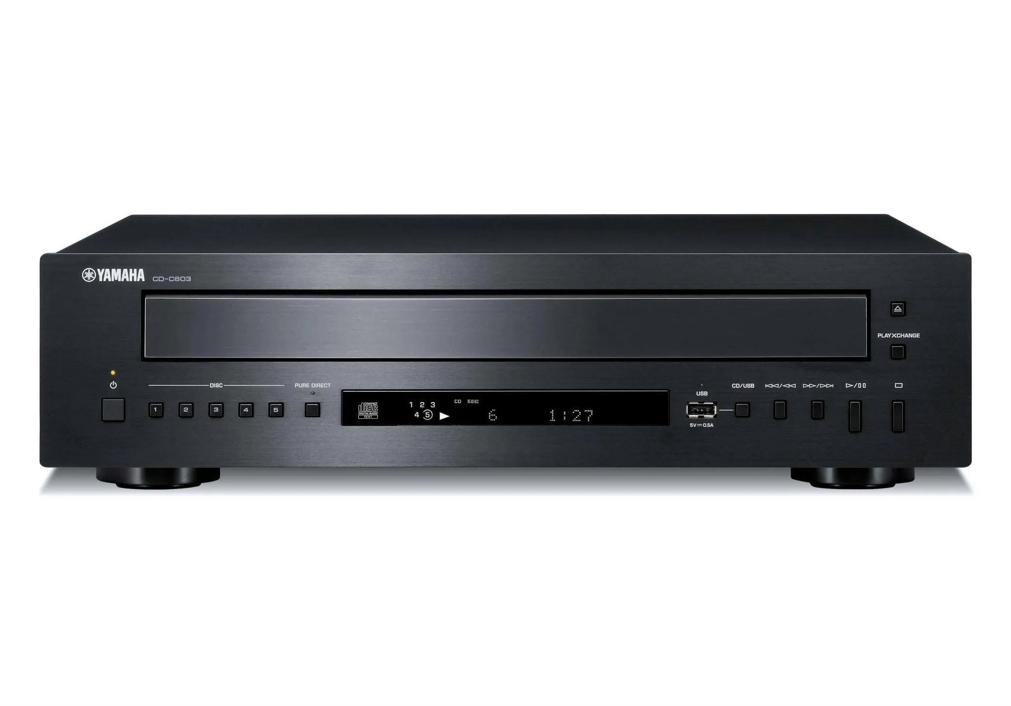 Yamaha CD-C603 CD-Changer, Lettore CD a 5 Dischi per Vari Formati, con Porta USB Anteriore per la Riproduzione Digitale e Telecomando, Nero
