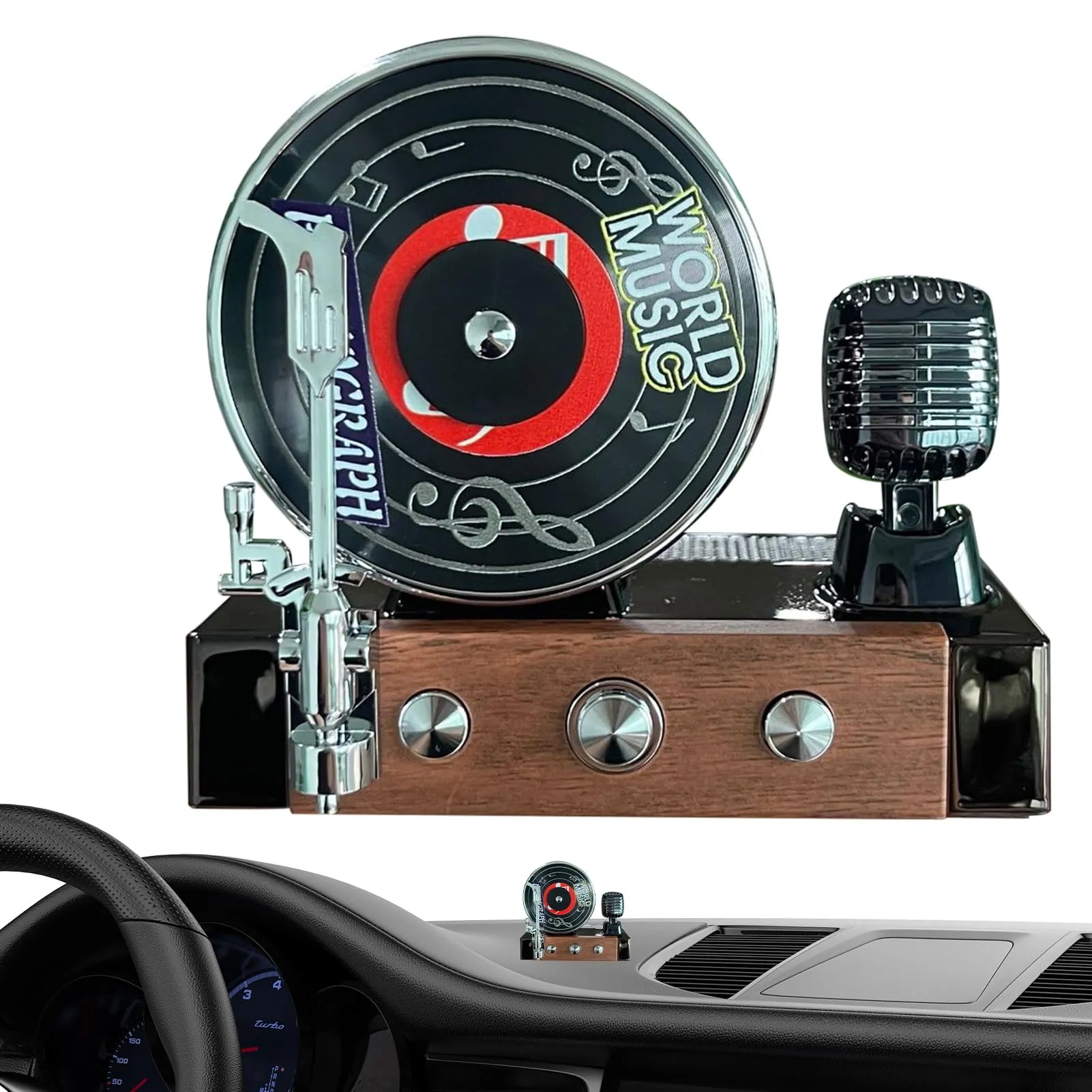 Record Player Air Frewisier Car Carref/Raschietto d'aria per auto, distribuzione di aromaterapia uniforme, decorazione aromaterapia retrò creativa ad energia solare per uso automobilistico
