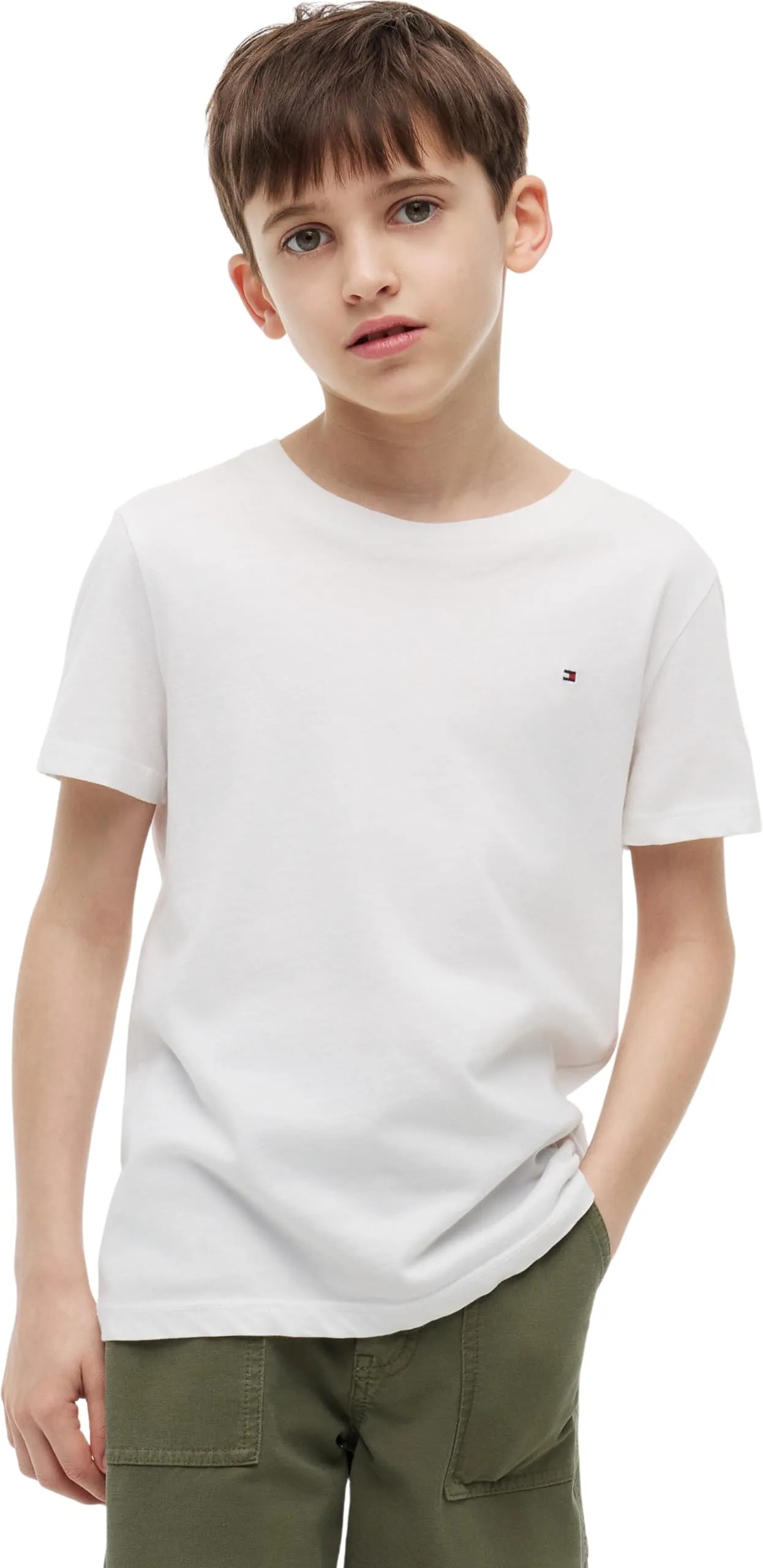 Tommy Hilfiger Bambino T-Shirt Maniche Corte Scollo Rotondo, Bianco (Bright White), 14 Anni