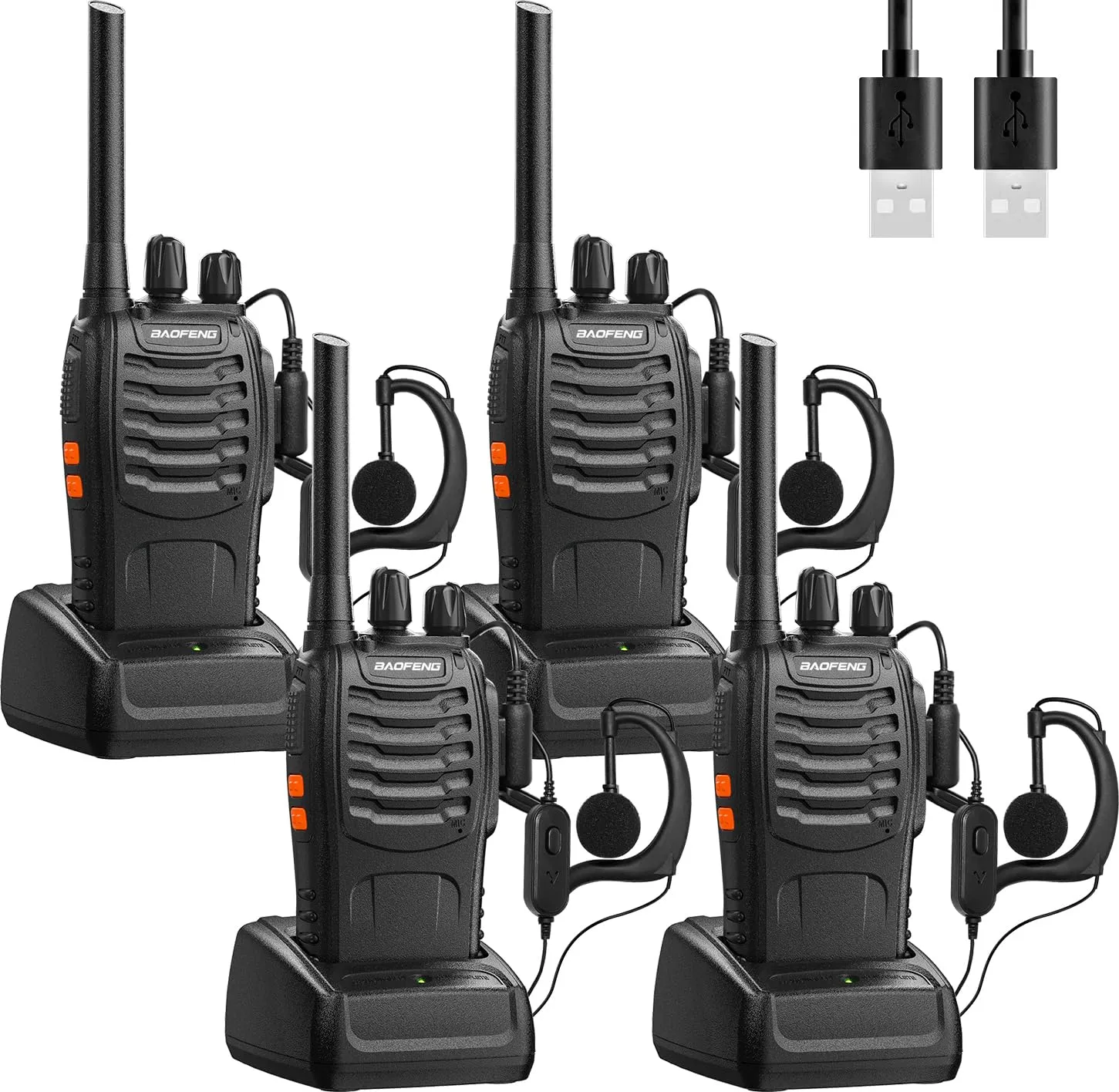 Baofeng Walkie Talkie Ricetrasmittente Radio UHF Civile Professionali Ricaricabili a Lungo Raggio Radio Bidirezionale ，Include cuffie, caricatore USB e batteria (4 pezzi)