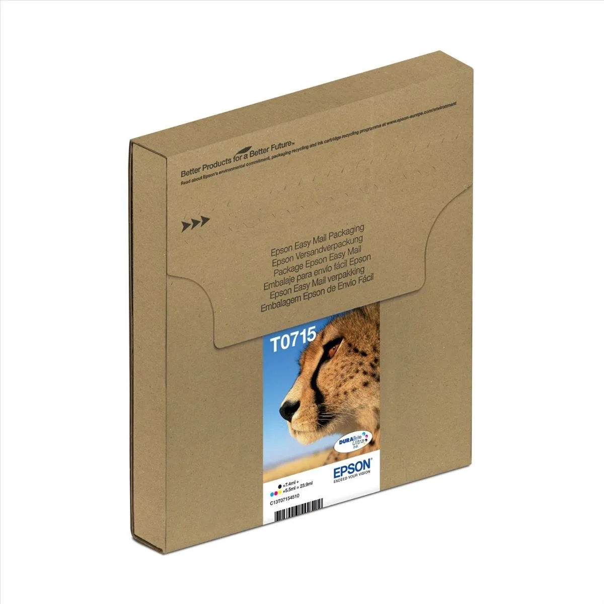 Epson Ghepardo Serie T0715 DURABrite Ultra, Cartucce per Stampante a Getto d'Inchiostro, Multipack 4 Colori, Nero, Ciano, Magenta, Giallo, Confezione EasyMail, Stampe Affidabili Casa Ufficio, Standard