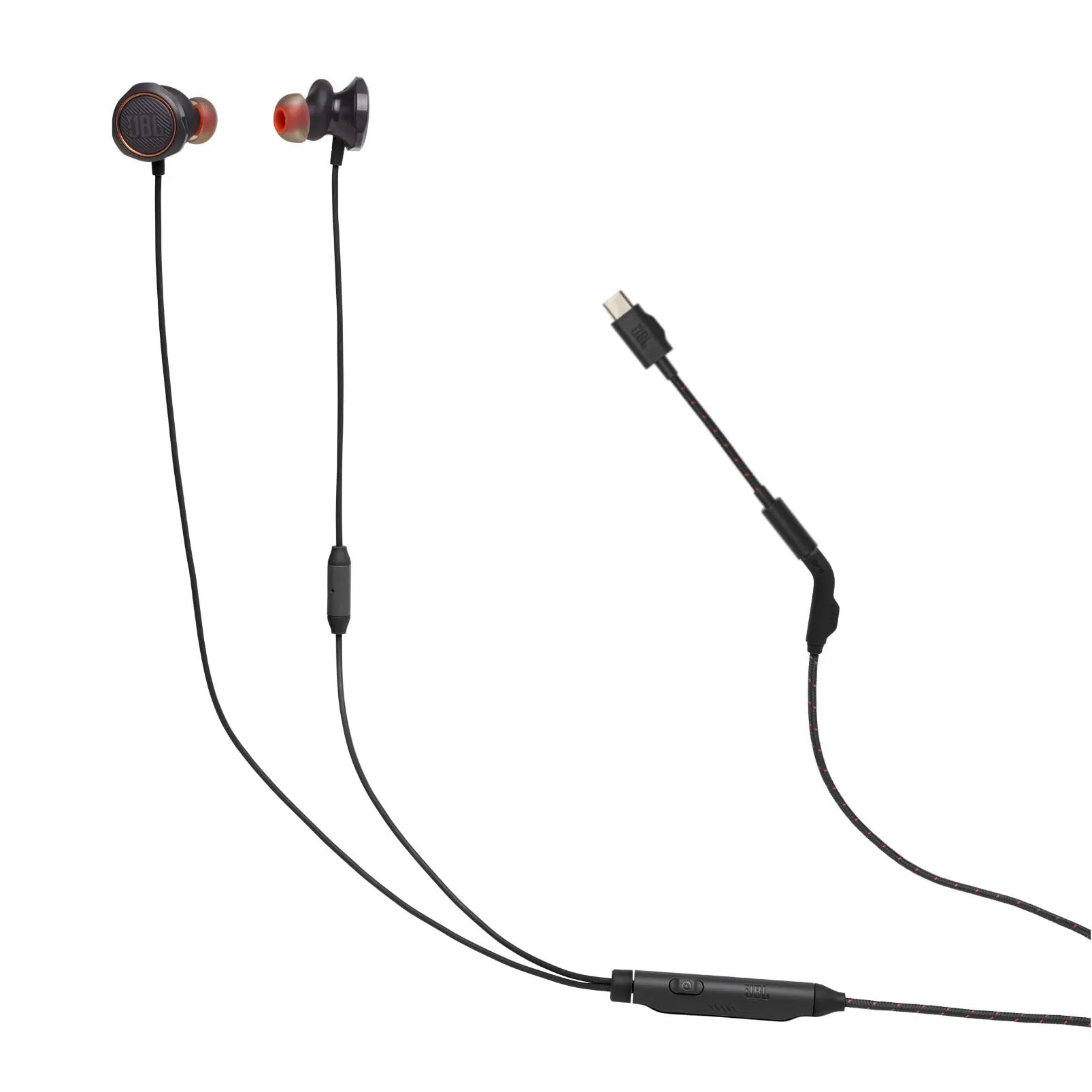 JBL Quantum 50C, Cuffie da Gaming In-Ear con Filo e Adattatore USB-C, JBL QuantumSURROUND, Compatibilità Multi-Platform, Microfono Voice-Focus, Cursore Volume e Opzione Mute, Nero