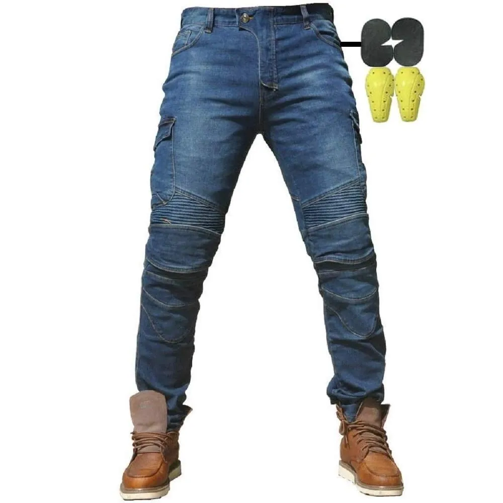 Uomo Moto Biker Jeans Rinforzato Protezione Pantaloni Linning Includono Armature Motorcycle Pants (XL=34W / 32L, Blu)