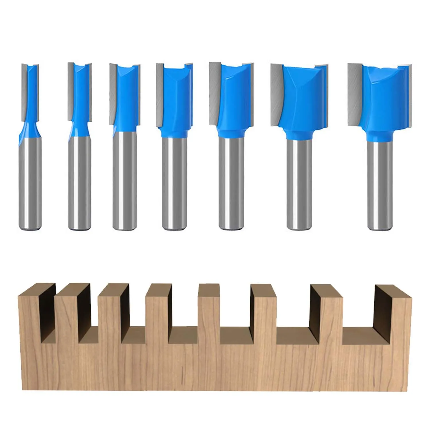 7 Pezzi Set Frese per Legno Gambo 8mm, Doppio Flauto Punte per Router, Fresa a Taglienti Diritti per Lavori Fai Da Te Falegnameria, Diametro di Taglio, 6 8 10 12 14 18 20 mm (7)