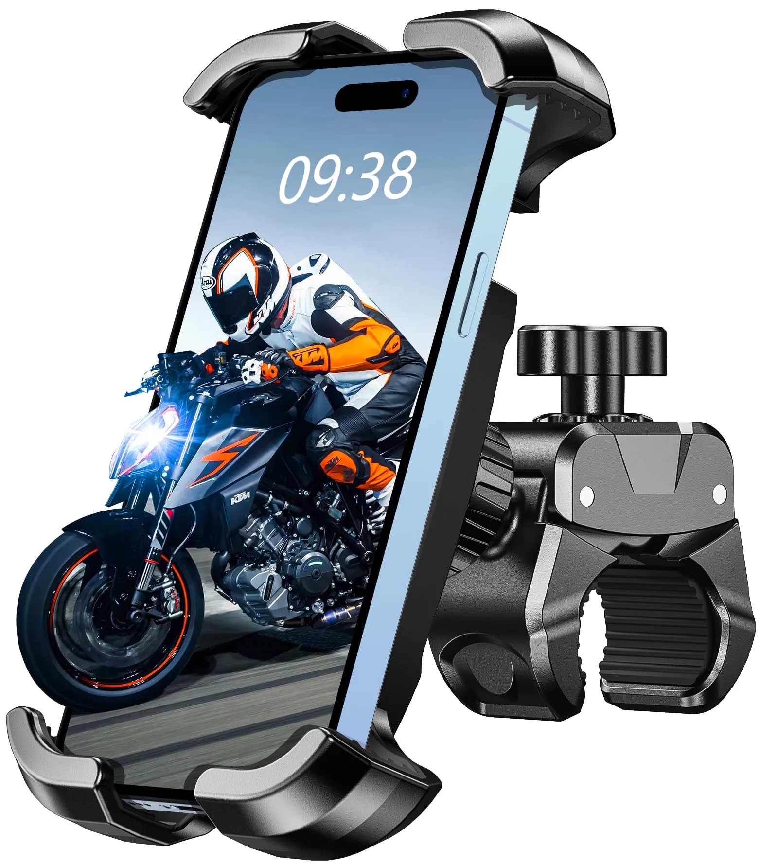 CIRYCASE Porta Cellulare Bici con Morsetto Impieghi Gravosi, Porta Cellulare Moto Tutto Sicuro & 1S Metti e Prendi per Bicicletta, MTV, Scooter, Supporto Telefono Bici Manubrio per Telefoni 4.7"-6.8"