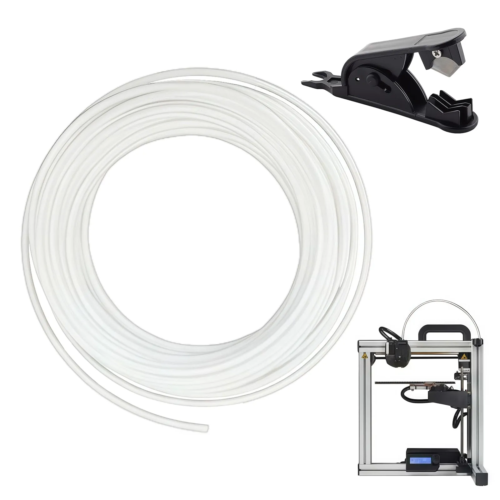 Xyvor 10 Metri Tubo Ptfe Con Taglierina, 2.5 mm ID × 4 mm OD, 3D Stampante Ptfe Teflon Tubo, Tubo di Teflon PTFE, per Stampante 3D da 1.75 mm, per Bambu Lab A1/A1 mini/P1P/P1S/X1C (Bianco)