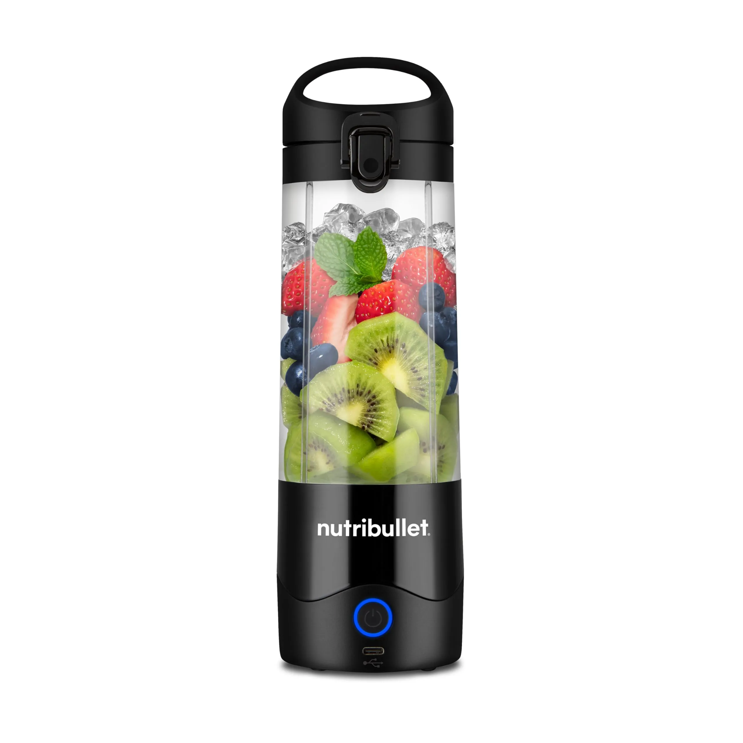 Nutribullet Leggero Frullatore Portatile, 475ml BPA Free Tritan, Mini Frullatore, Lama a 4 Punte in Acciaio Inox, Frullatore Multifunzione, Caricatore USB-C, Oltre 15 Cicli Frullatura, NBP003B, Nero
