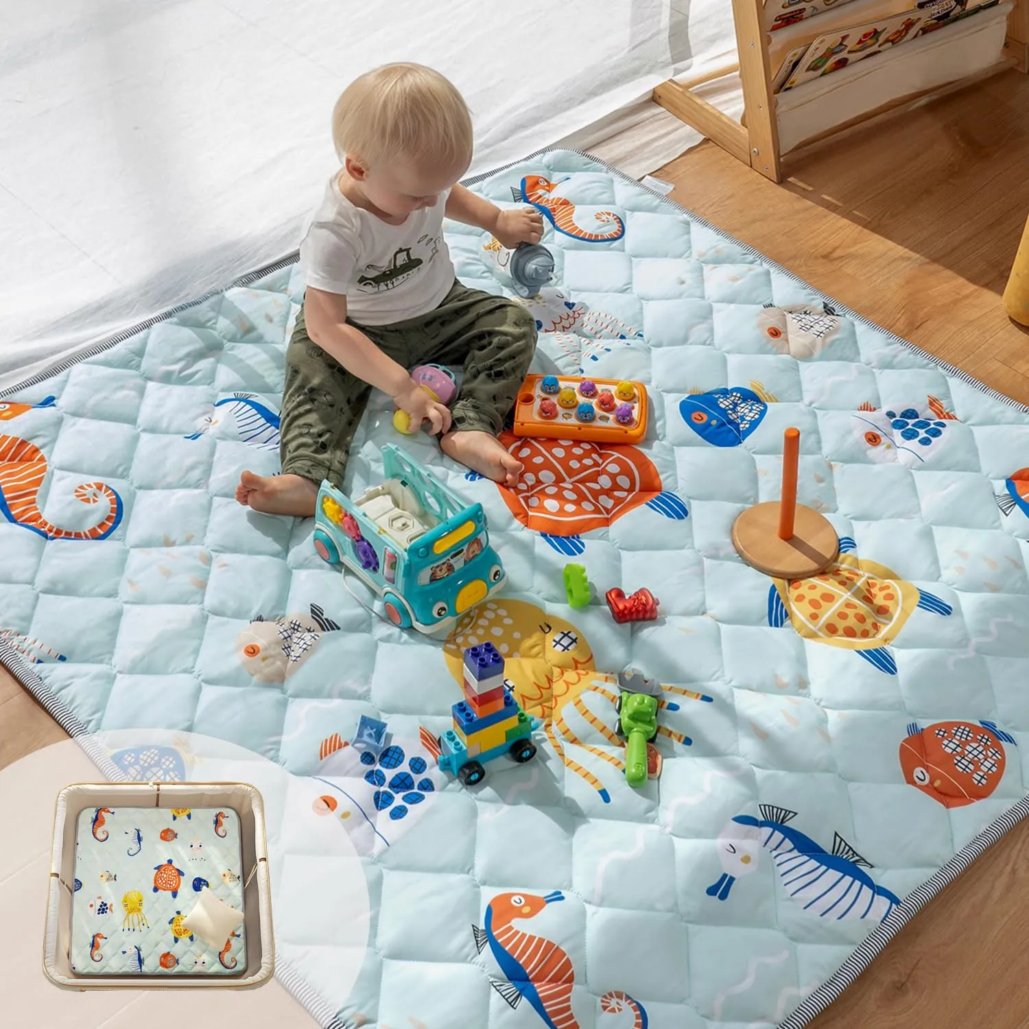 Sinhaklóho Tappeto Gioco Bambini Acolchado 3 cm Extra Spesso e Pieghevole, Antiscivolo, Lavabile in Lavatrice, 127x127 cm, Senza Odore, Ideale per Pavimenti e Box Neonato, Safari Selvaggio