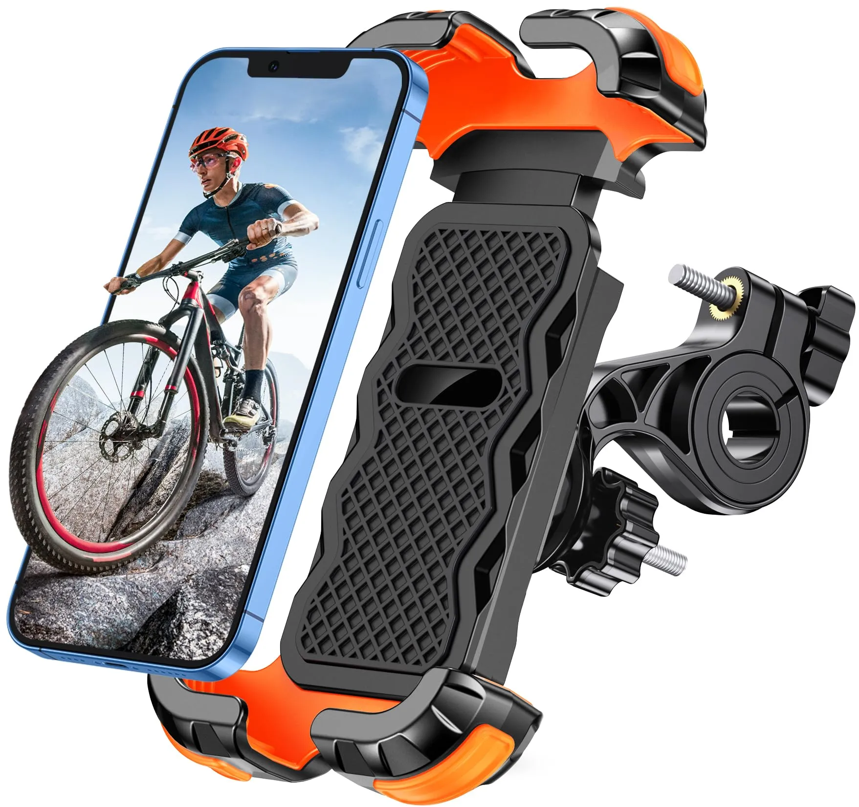Glangeh Porta Cellulare Bici, Blocco di Sicurezza Antivibrante Porta Cellulare Moto, Porta Telefono Bici 360° Rotabile Compatibile con iPhone 16 15 14 PRO, Galaxy, 4.7''-6.8" Smartphones