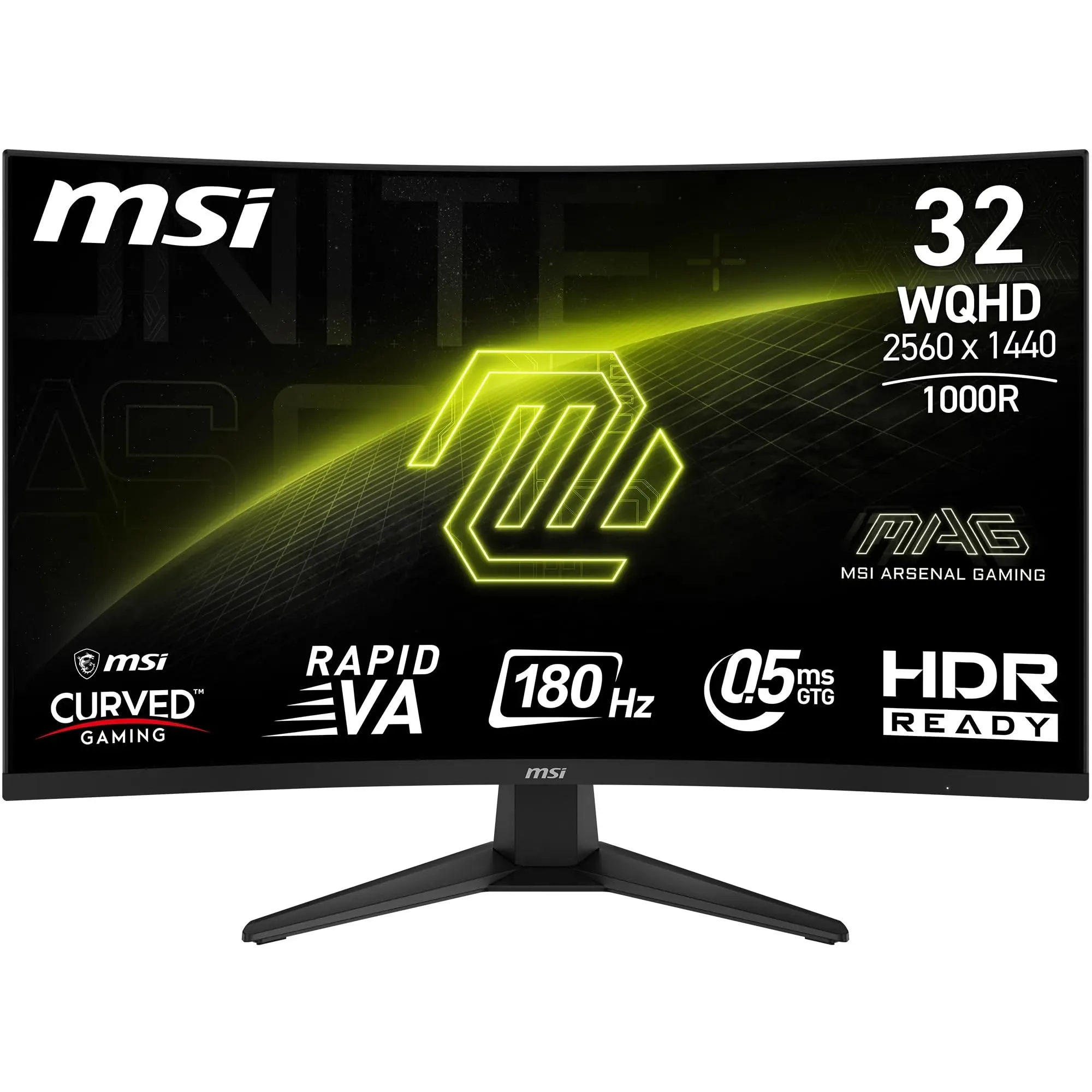 MSI MAG 325CQF - Schermo da gaming curvo da 32" WQHD – Lastra Rapid VA 1000R 2560 x 1440, 180 Hz / 0,5 ms (GtG, Min.), Adaptive Sync - DP 1.4a, HDMI 2.0b CEC, USB Type-C (DP Alt. W/15W PD)