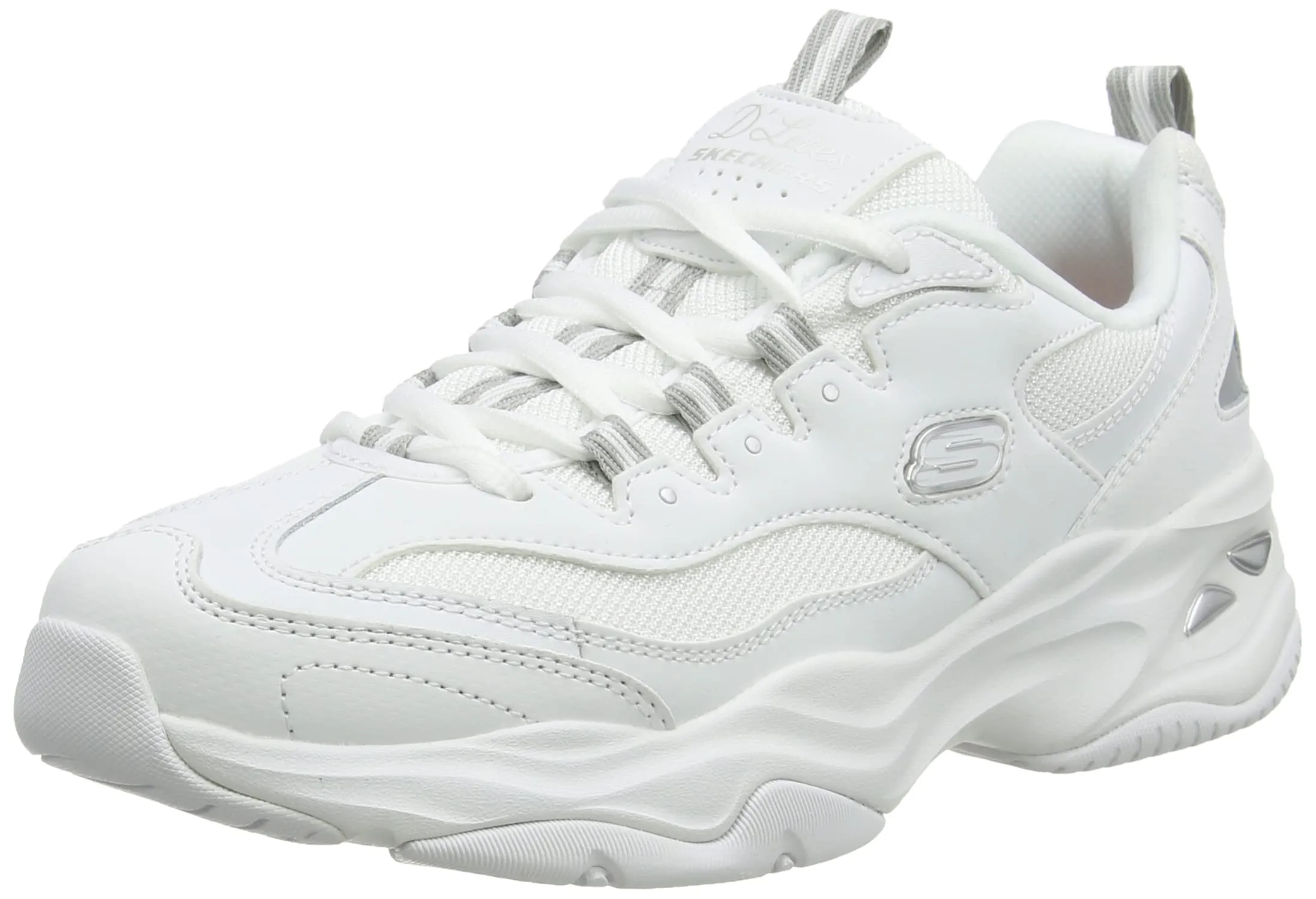 Skechers D'lites 4.0 Fresh Diva, Sneaker Donna, White Leather Mesh Gray Trim, 38 EU