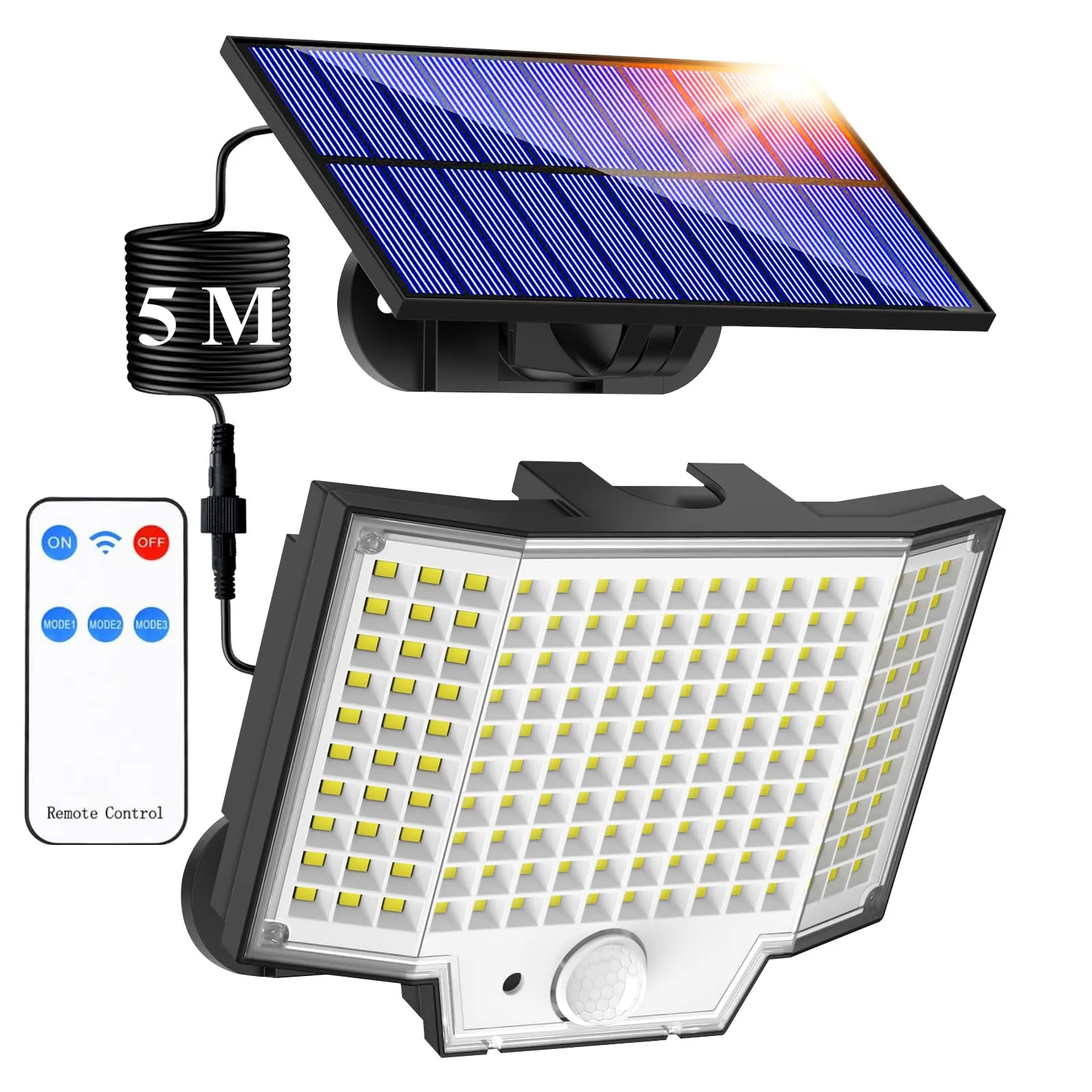 Faretto LED Da Esterno Solare 348LED Faro Led Esterno Con Pannello Solare Con Accumulatore 2000LM 270° Luci Solari Da Giardino 3 Modalità Faretti Solari a LED Da Esterno Lampione