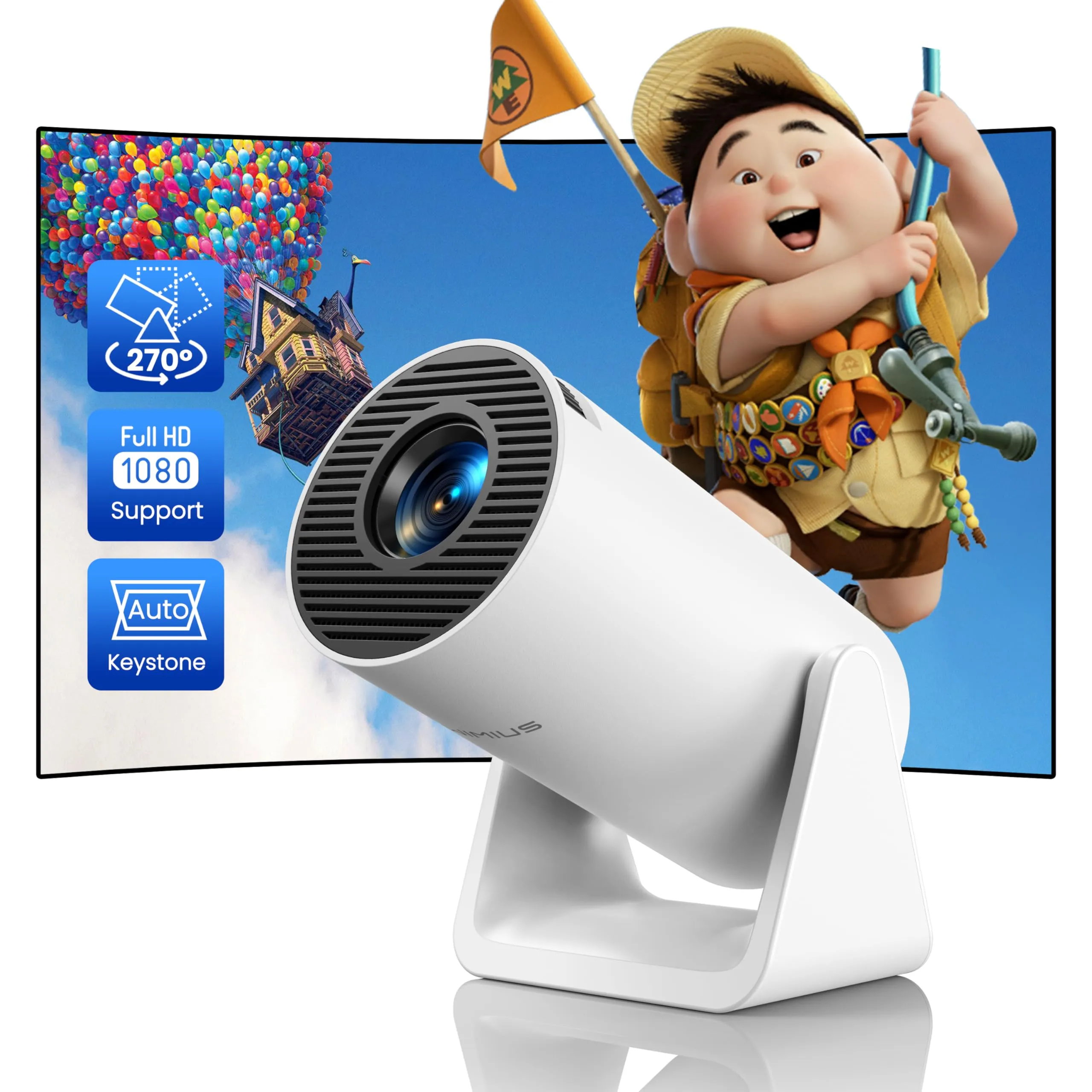 Mini Proiettore【Auto Keystone & Tiro Corto】20000 Lumen WiFi Bluetooth Portatile Videoproiettore Supporto 1080P Full HD, WiMiUS Proiettori Soffitto 270° Ruotabile, Proiettore da Esterno