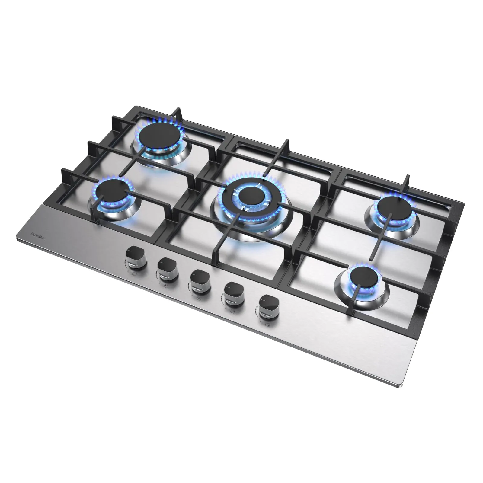Hermitlux Piano Cottura a Gas 5 Fuochi 85cm da Incasso, per Gas Naturale/Propano, Sicurezza Tramite termocoppia, Acciaio Inossidabile