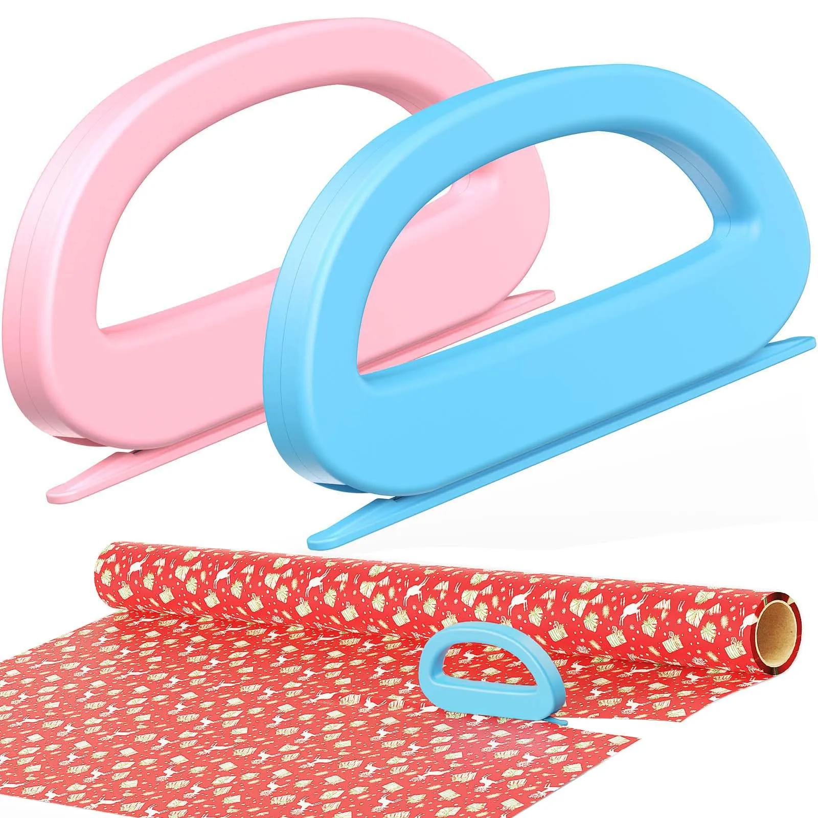 Taglierina per carta da regalo, taglierina per carta da regalo scorrevole, taglierina per rotoli di carta da regalo natalizia, per Halloween, vacanze e compleanni, set di 2 (4 lame)