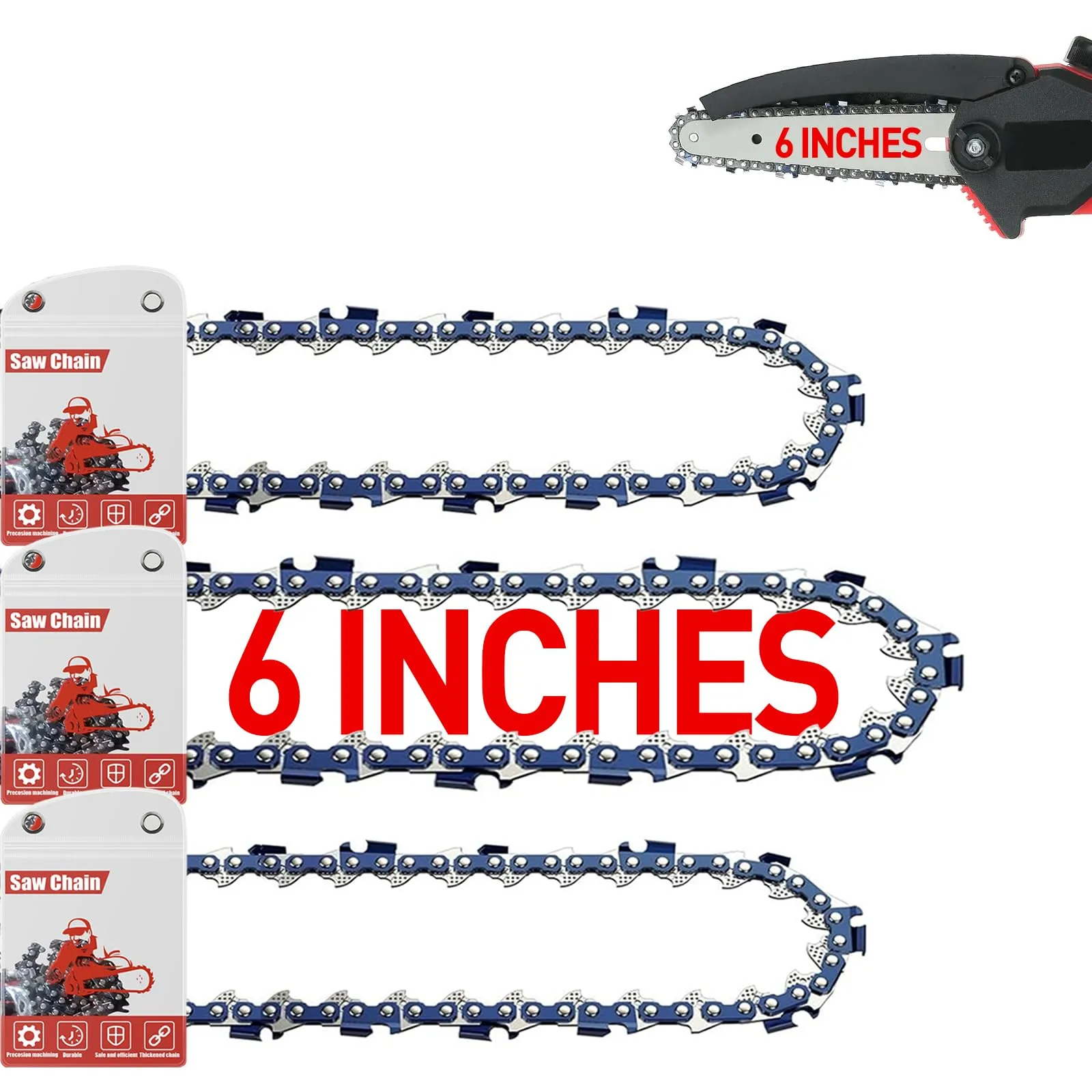 FuGuiB 6 Pollici Catena Motosega,1/4"LP 1,1 mm 39 maglie 15 cm Catene Per Motosega In Confezione Da 3,Catena Di Ricambio Per Minisega, Compatibile con Metabo MS 18 LTX 15