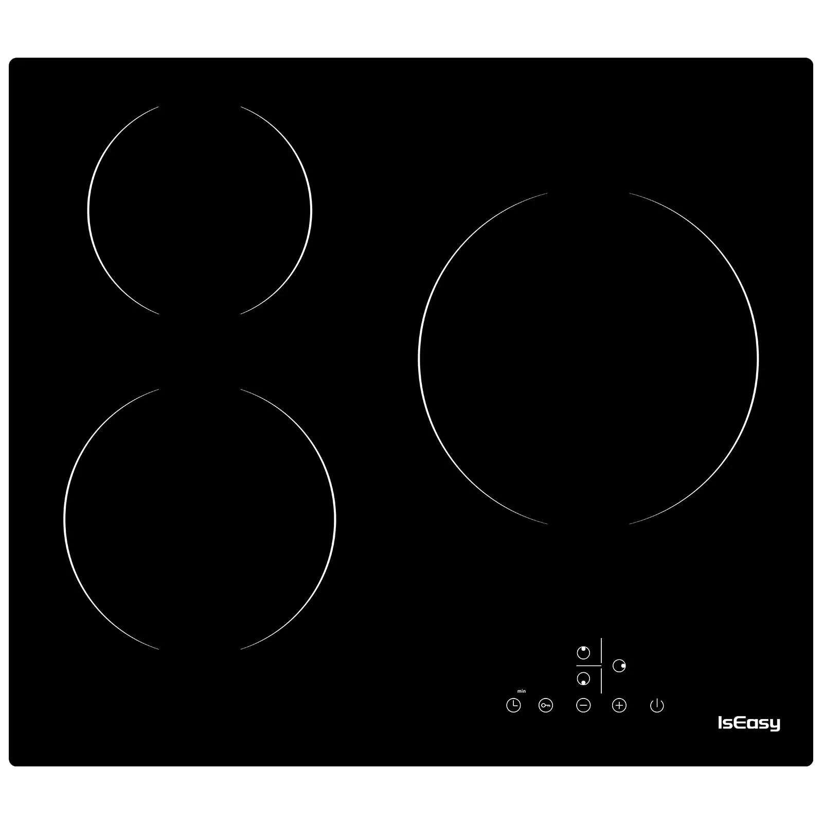 Piastra di cottura in vetroceramica elettrica (6600 W, 3 fuochi, 60 cm, da incasso, automatica, touch, timer, vetro-ceramica) -3 zone