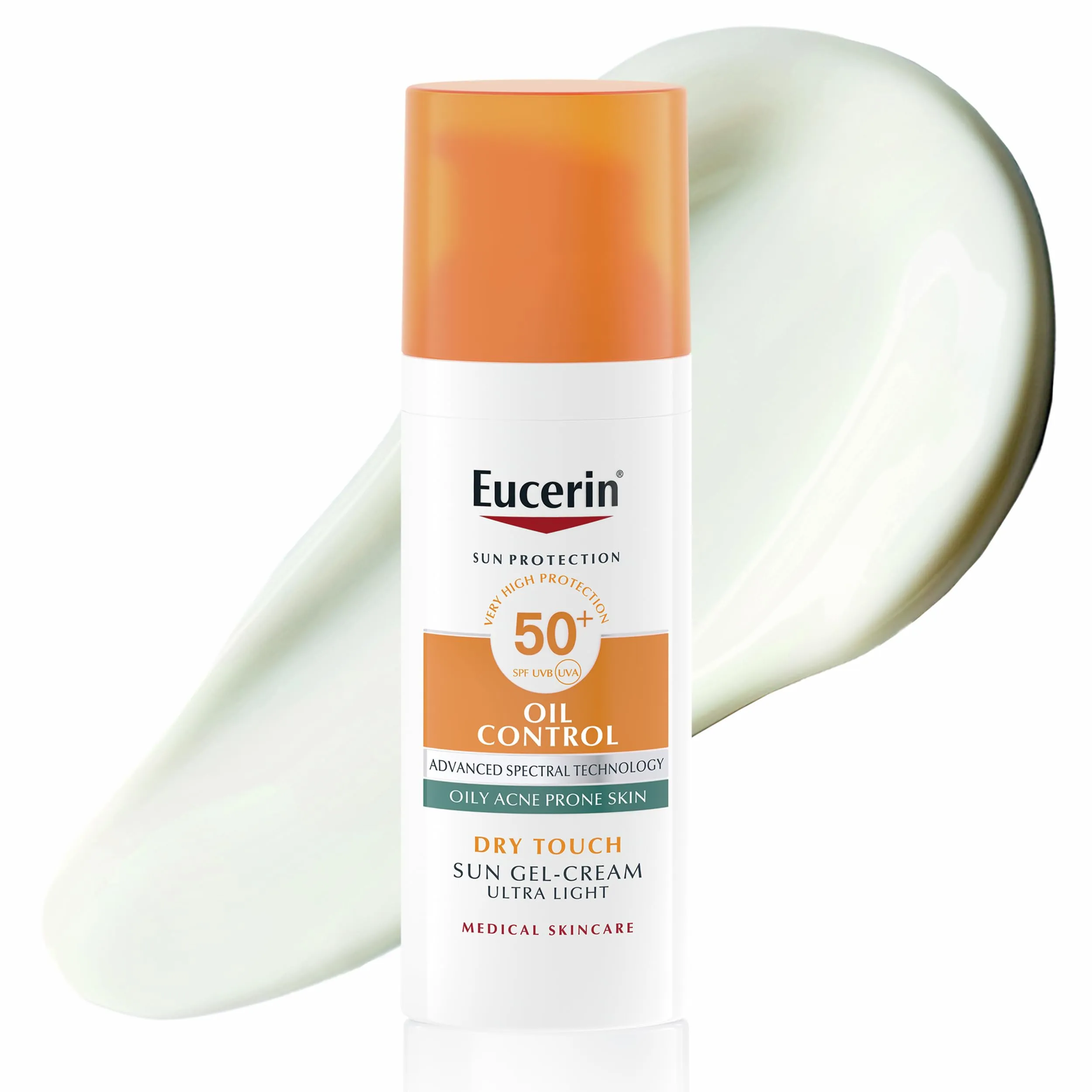 Eucerin Oil Control Dry Touch Face Sun Gel-Creme SPF 50+ 50 ml, Crema solare viso 50+ con filtri UVA/UVB, Protezione solare viso 50+ con texture ultra leggera, Crema solare viso pelle grassa e acneica