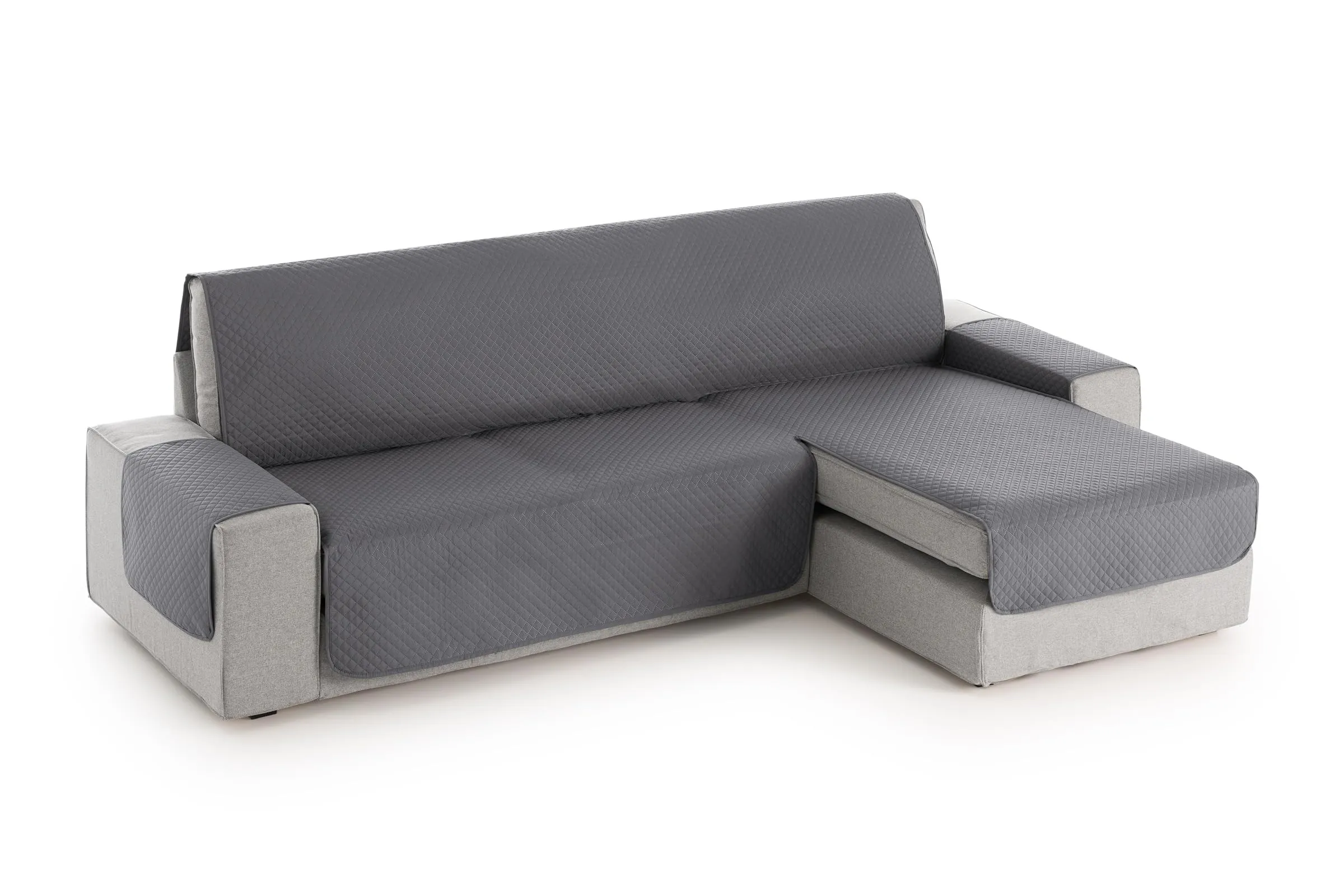 Textilhome Copridivano 3 Posti con Penisola Destro Adele – Trapuntato Reversibile Universale Gray | Copri divano Angolare 200 cm, Salvadivano Antigraffio per Gatti, Antimacchia