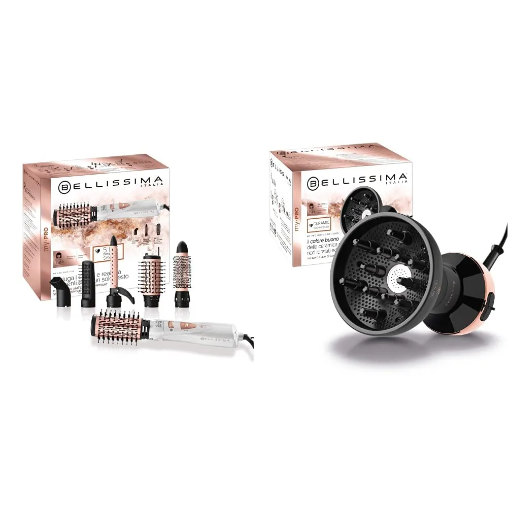 Bellissima Imetec GH18 1100 Modellatore ad Aria Calda, Rivestimento spazzole in Ceramica, 5 Accessori, 1000 W Diffusore per Capelli Ricci