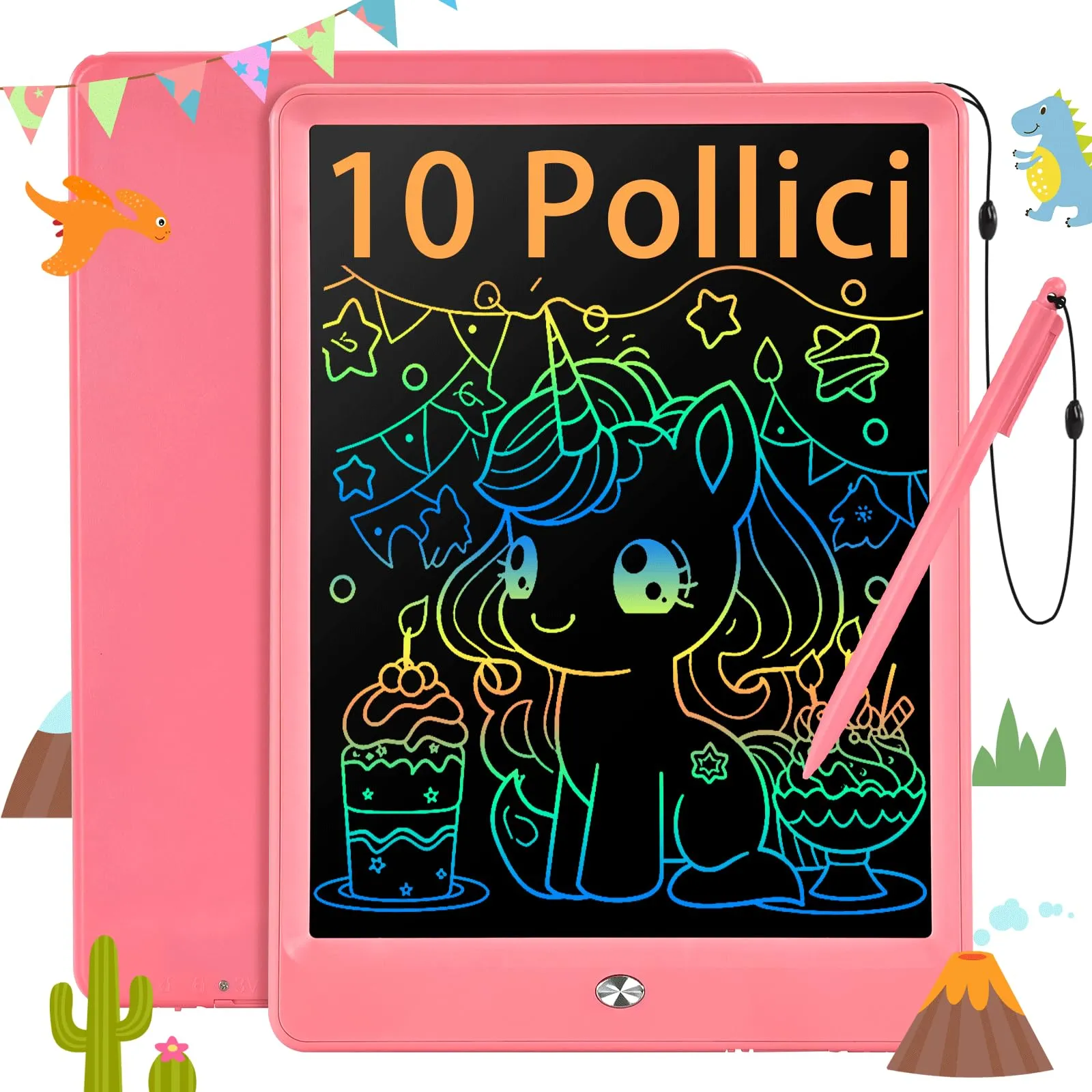 EooCoo Tavoletta Grafica Bambini,10 Pollici Tavoletta Grafica LCD Scrittura Lavagna Blocco Per la Scrittura Cancellabile Grafica Per Giochi Per Bambini 3 4 5 6 7 Anni Rosa