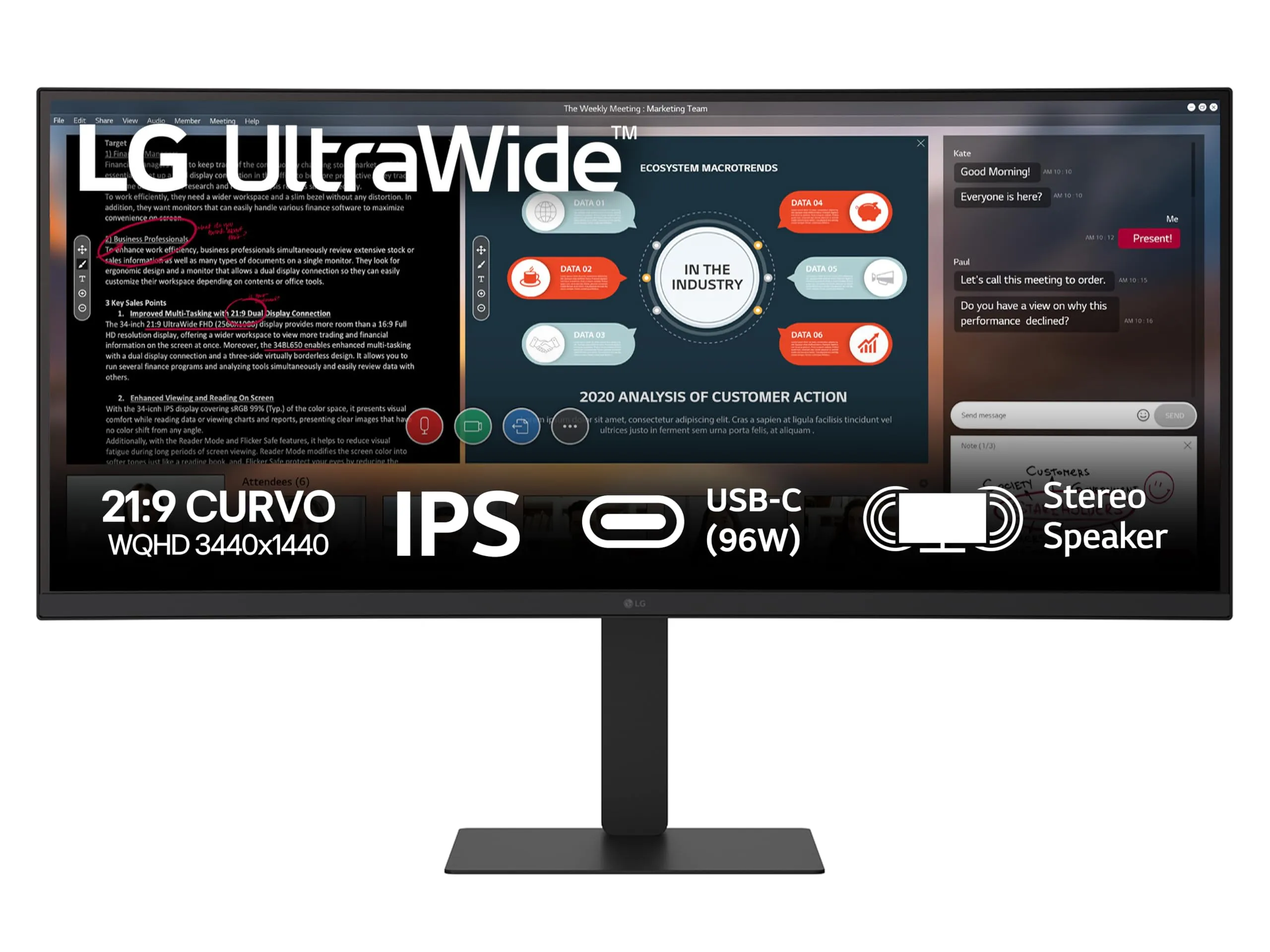 LG 34U650A Monitor UltraWide 21:9 Curvo 34" WQHD (3440x1440), IPS, HDR 10, sRGB 99%, Speaker Stereo 14W, USB-C Hub USB, Stand regolabile, Nero