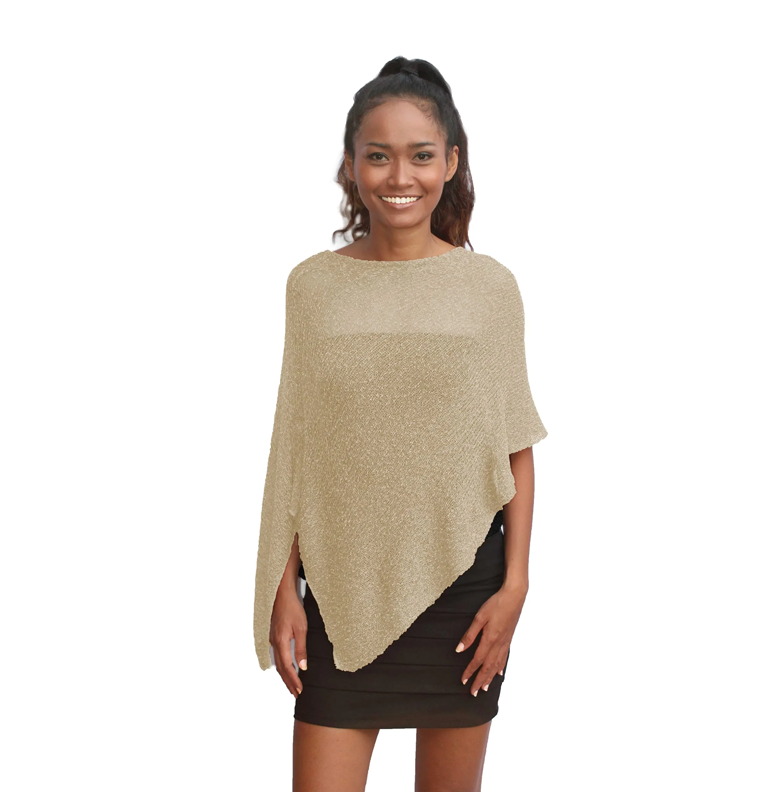 creazioni unique Poncho Coprispalle da Donna Elegante da Cerimonia o Sera - Poncho Donna in Rete di Viscosa Termica con Essenza di Fiore di Ciliegio (Beige)