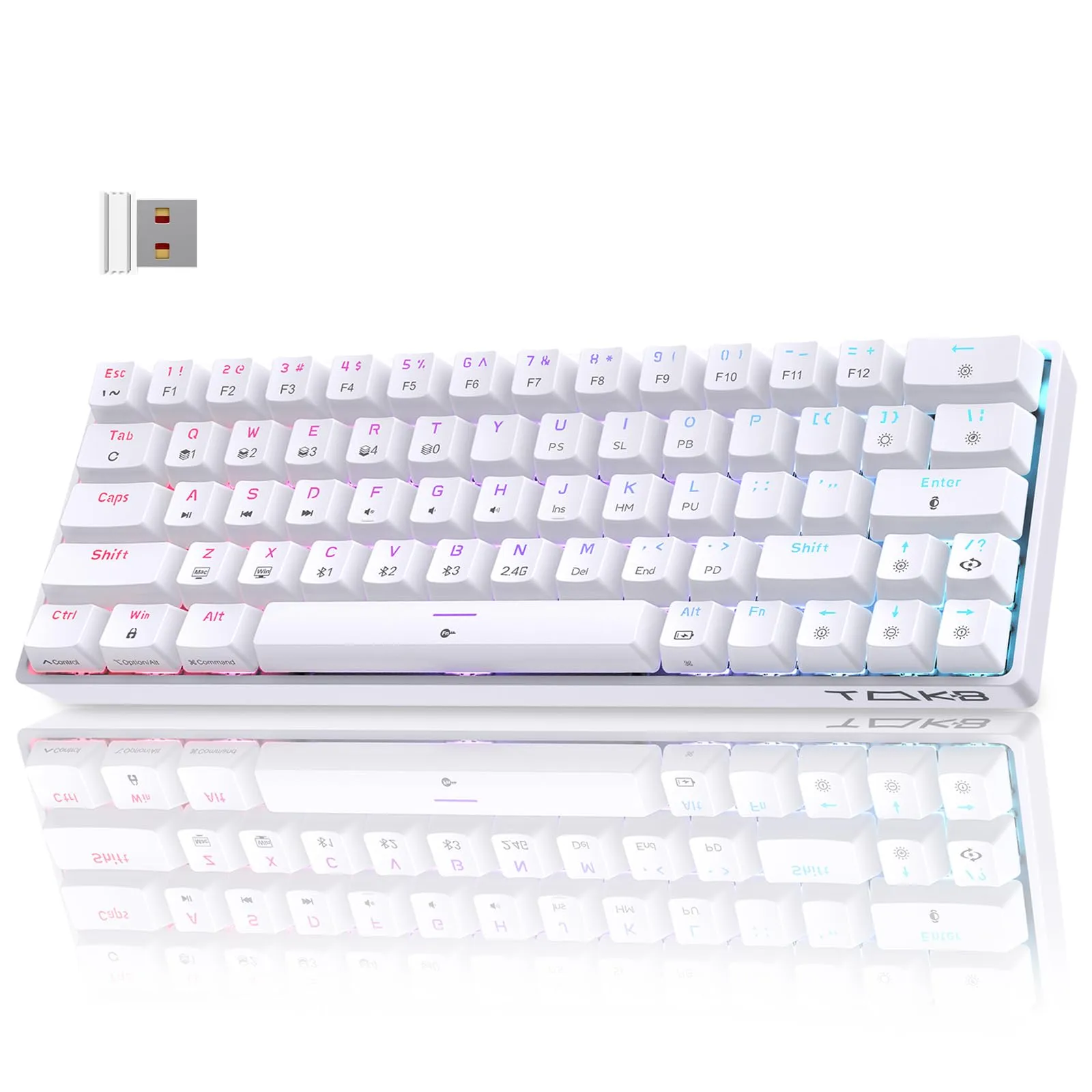 T63 Tastiera Wireless Meccanica Gaming con 2.4Ghz/Bluetooth/Type-C,Retroilluminazione RGB,Double-Shot Keycaps Compatibile con Win/Mac
