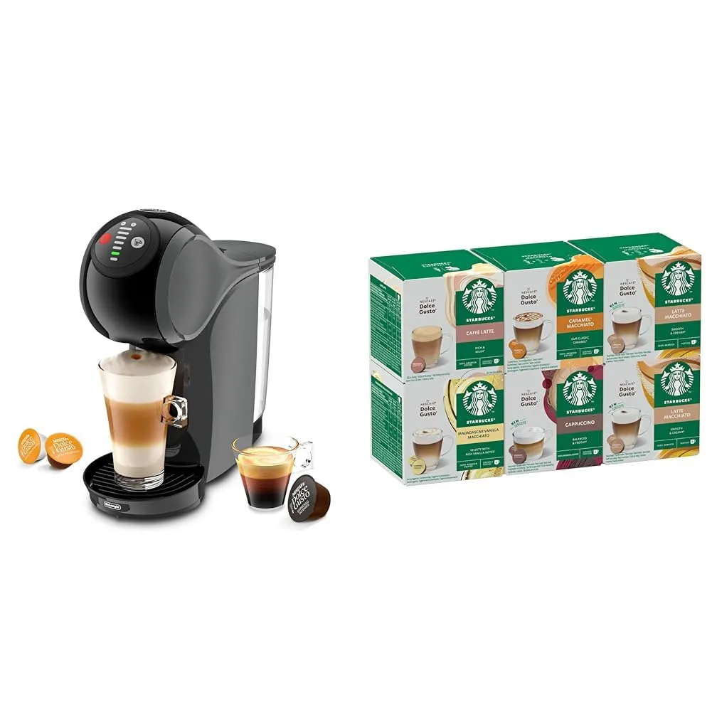 NESCAFÉ Dolce Gusto Genio S Macchina da caffè automatica a capsule, Antracite, Kit Iniziale, Con 6 confezioni assortite di capsule STARBUCKS by NESCAFÉ Dolce Gusto