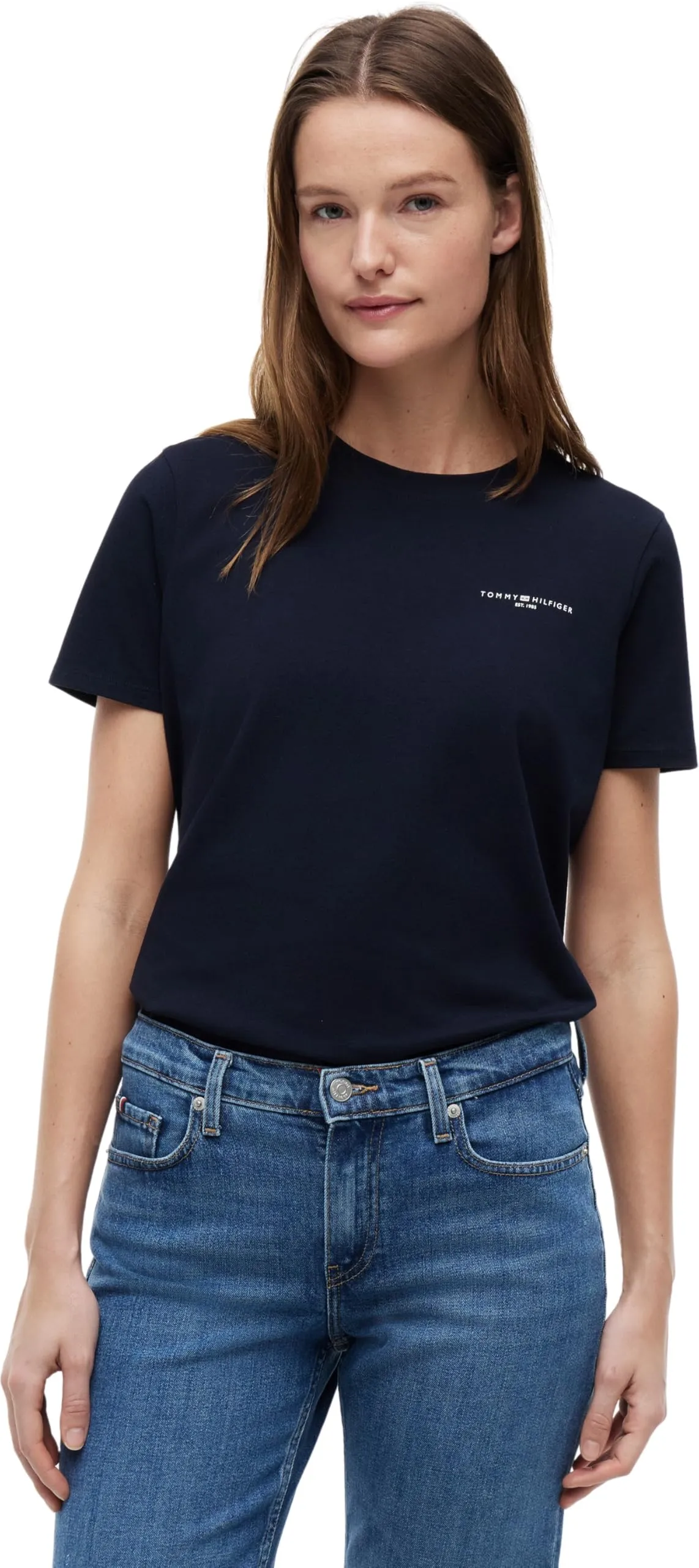 Tommy Hilfiger Donna T-shirt Maniche Corte 1985 Mini Corp Logo Regular Fit, Blu (Nos Desert Sky), S