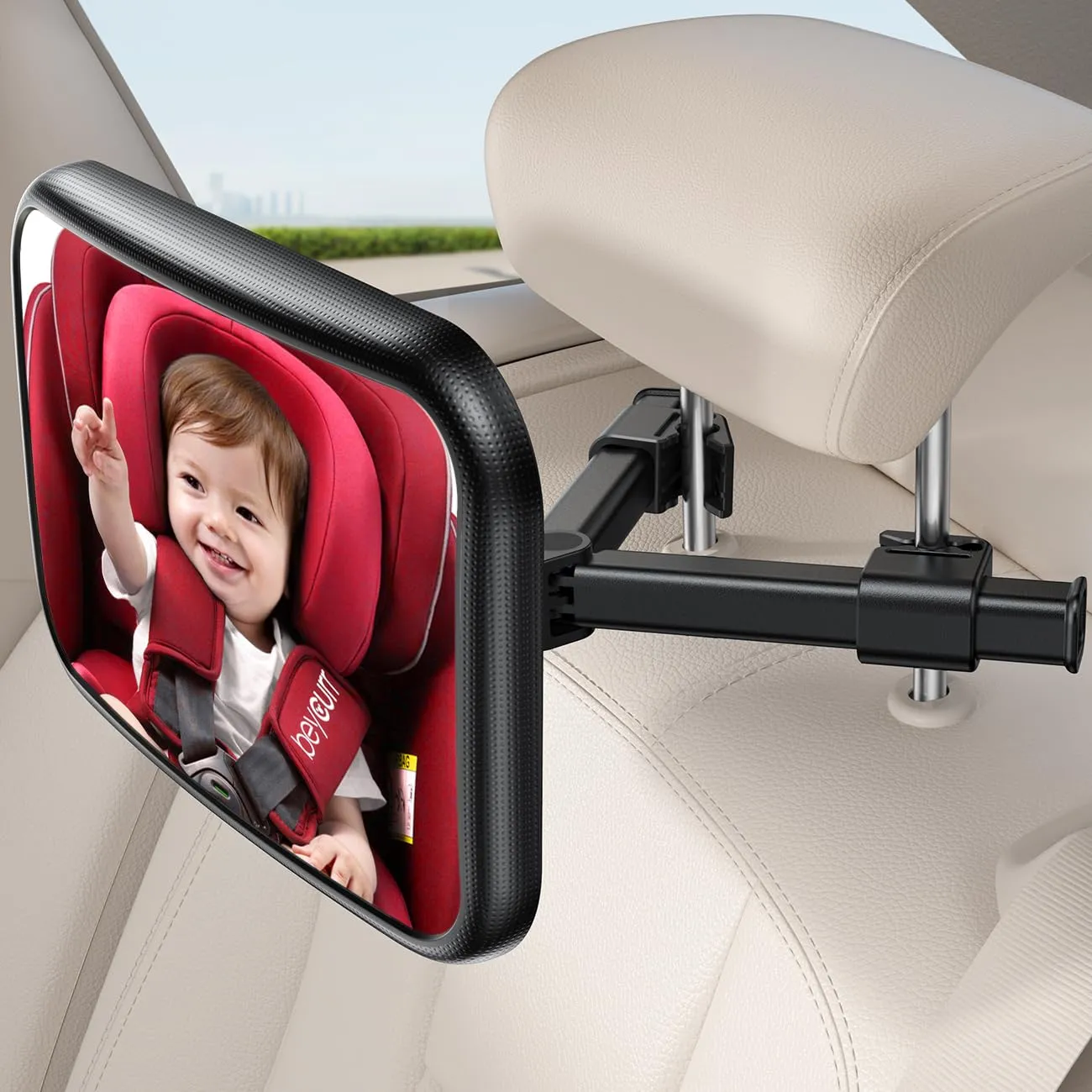 Lamicall Specchietto Retrovisore Bambini - [2025 Gancio Triangolo] 100% Infrangibile, 360° Rotazione e 45° Inclinabile, con 175° Visione Chiara, Specchio Auto Neonato Sedile Posteriore Super Stabile
