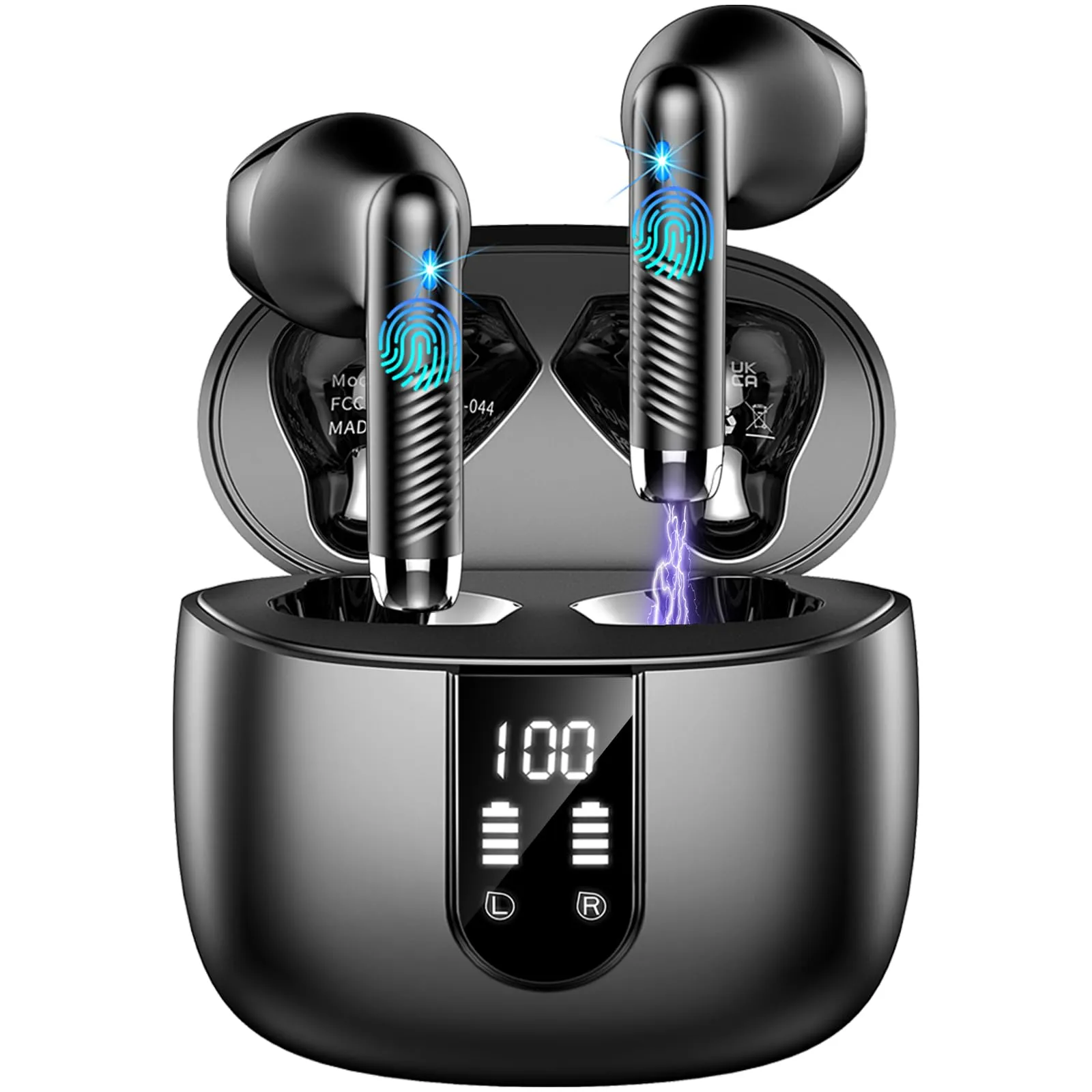 Cuffie Bluetooth 5.4, 2025 Auricolari Bluetooth 56Ore 6D Stereo Cuffie Wireless In Ear con 4 ENC Mic, Cuffie Senza Fili Cancellazione Rumore Cuffiette Sport IP7 Impermeabili Headphones per iOS/Android