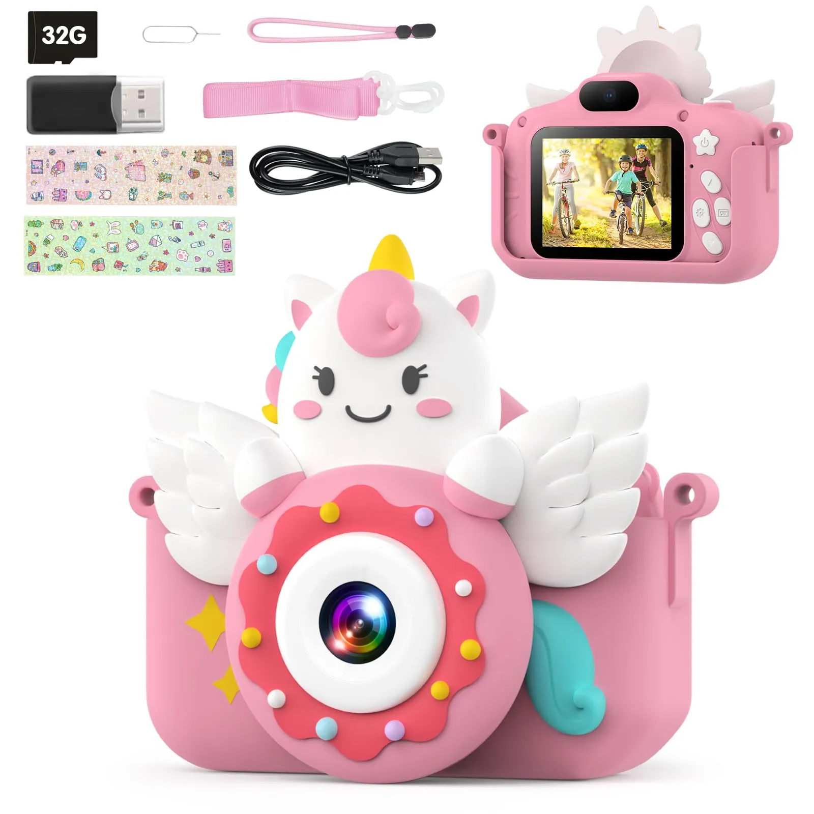 TIATUA Macchina Fotografica Bambini, 1080p per bambini, Ricaricabile Fotocamera Digitale Bambina con Scheda SD 32 GB & 2.0 Pollici Schermo, Regalo Giocattolo di Natale &Compleanno per Ragazze 3-10 Anni