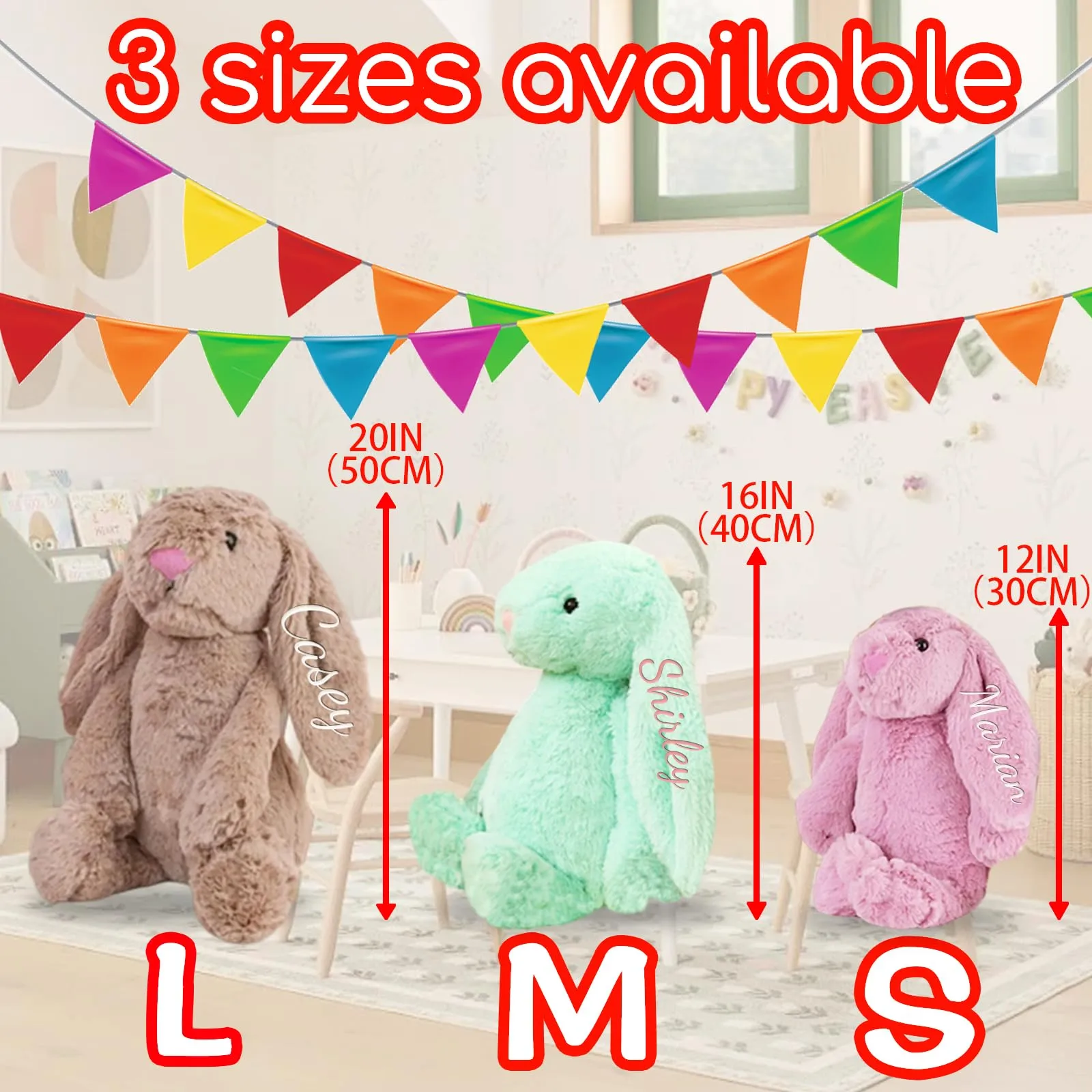 Coniglietto di peluche personalizzato con nome - Giocattolo di peluche ricamato su misura per Pasqua, primo regalo di Pasqua per il bambino, battesimo e decorazione per la cameretta del neonato