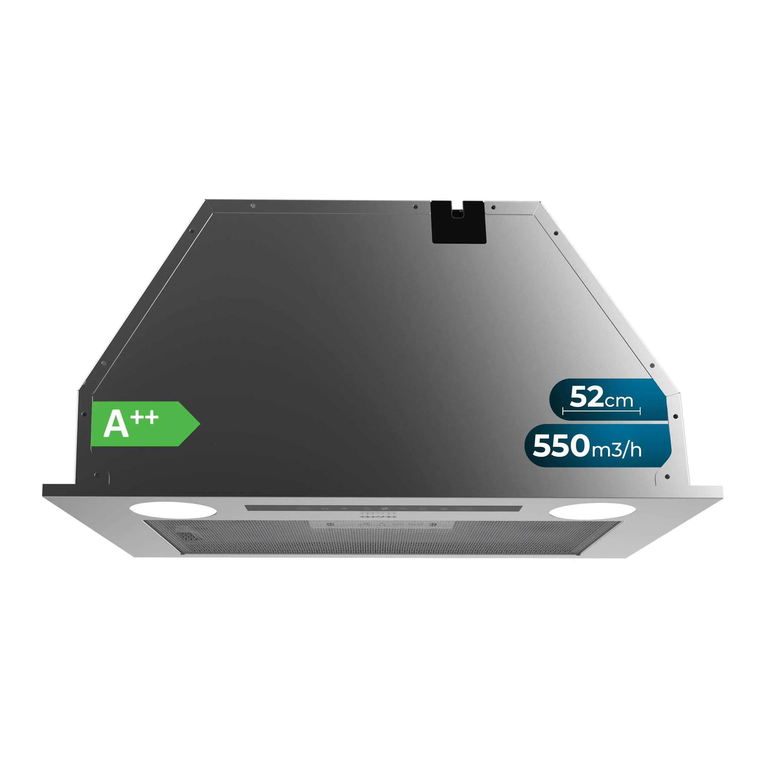 Cecotec Cappa Incasso 75 cm Bolero Flux IT 755500 Inox A++. Motore 70W, 3 Livelli Potenza, Basso Consumo, Finitura Inox, Aspirazione 550m³/h, Touch, Booster, Luce, Filtro a Carboni Attivi