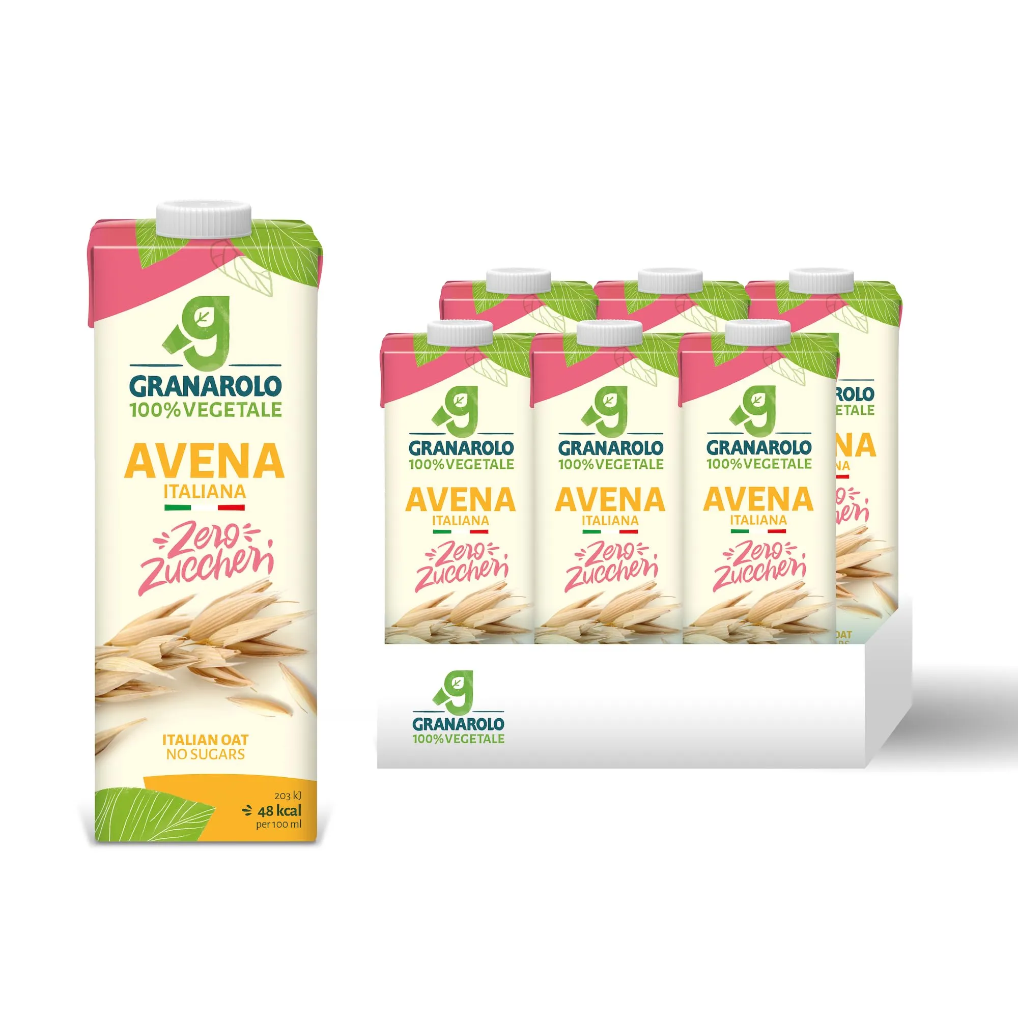 Granarolo, Bevanda di Avena da 1 Litro, 6 Confezioni di Bevanda Vegetale a Base di Avena, 100% Made in Italy, Zero Zuccheri, Ricca di Vitamine e Calcio, Ottima Per Colazioni e Merende