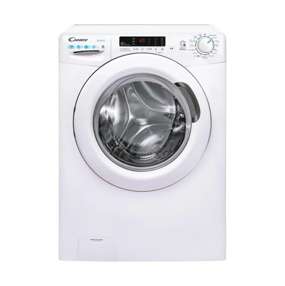 Candy Smart CSWS4852DW3/1-11, Lavasciuga a carica frontale, 8+5 KG, Classe D, 1400 giri, 79 dB, Partenza Ritardata, 16 programmi, Bianco, AxLxP 85x60x53 cm