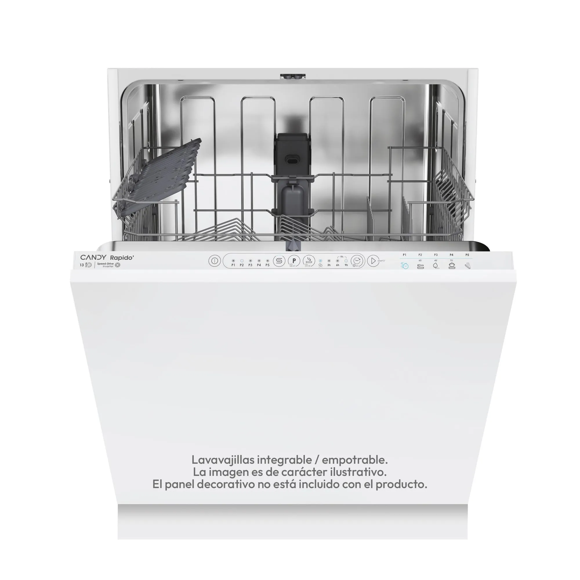 Candy Rapidò CI 3E53E0W, Lavastoviglie Integrabile 60 CM, 13 Servizi, Digitale, 53 Dba, 5 Programmi, Motore Inverter, Indicatore Fine Ciclo, Inizio Differito 3-6-9 ore