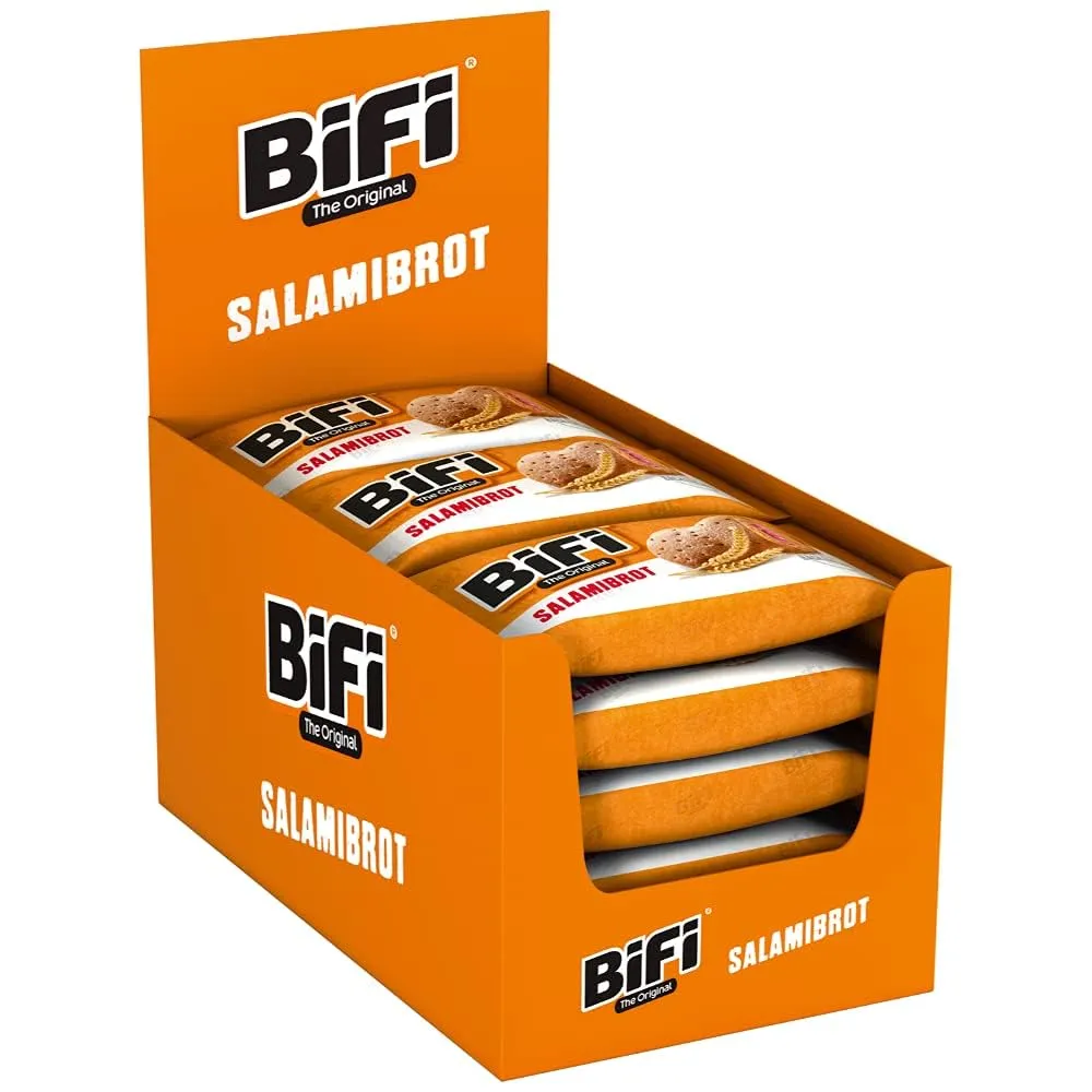 BiFi Original Salamibrot, Salame e Pane Speziato a Lievitazione Naturale, da Gustare in Viaggio, in Ufficio o Quando fai Sport, Con Pepe, Coriandolo e Aglio, Confezione da 16 (16 X 55 g)