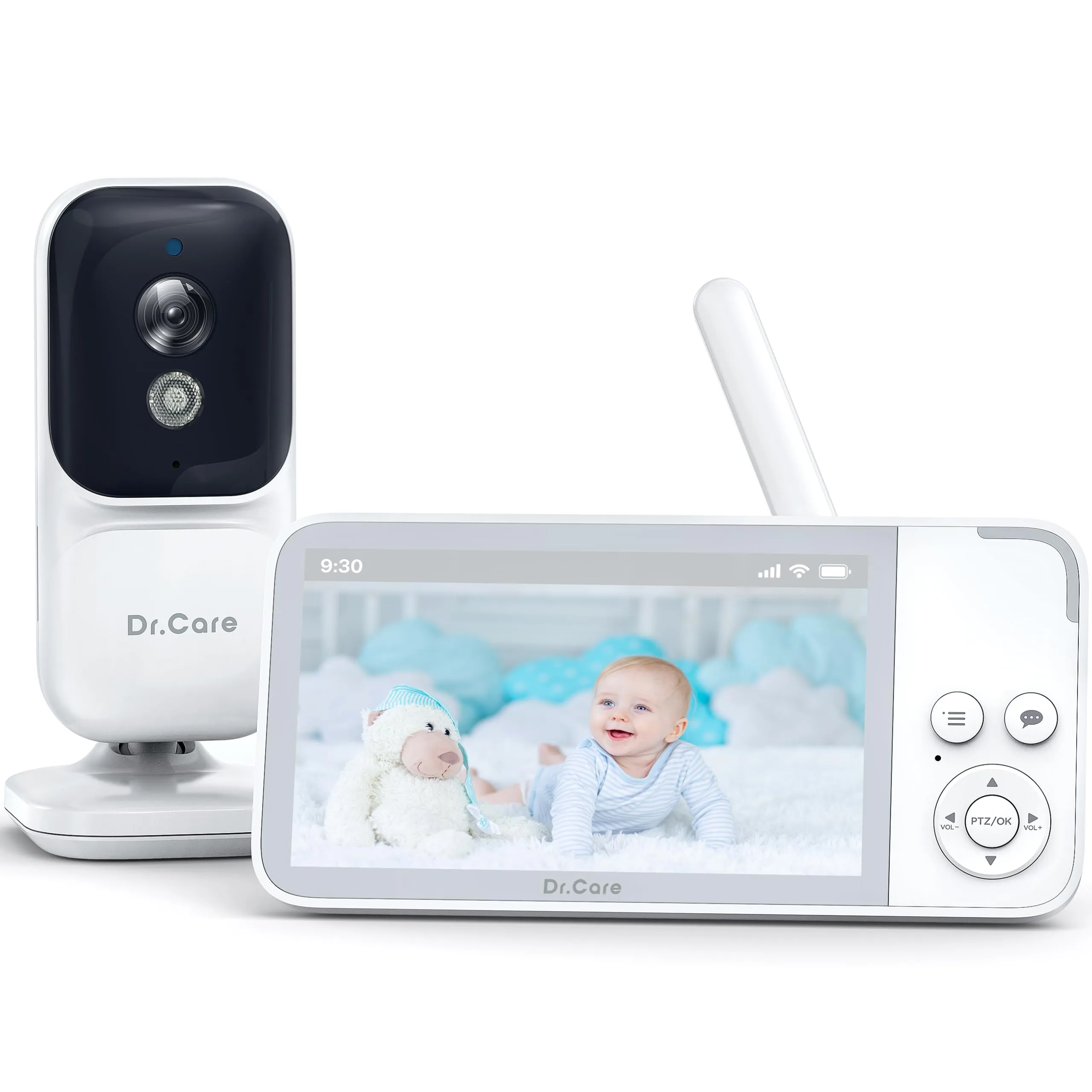 Dr.Care Baby Monitor Video e Audio con 2 Telecamere, Schermo 3.5", Audio Bidirezionale, Visione Notturna, VOX, Sensore di Temperatura, Ninne Nanne, Supporta 128GB, NeoView
