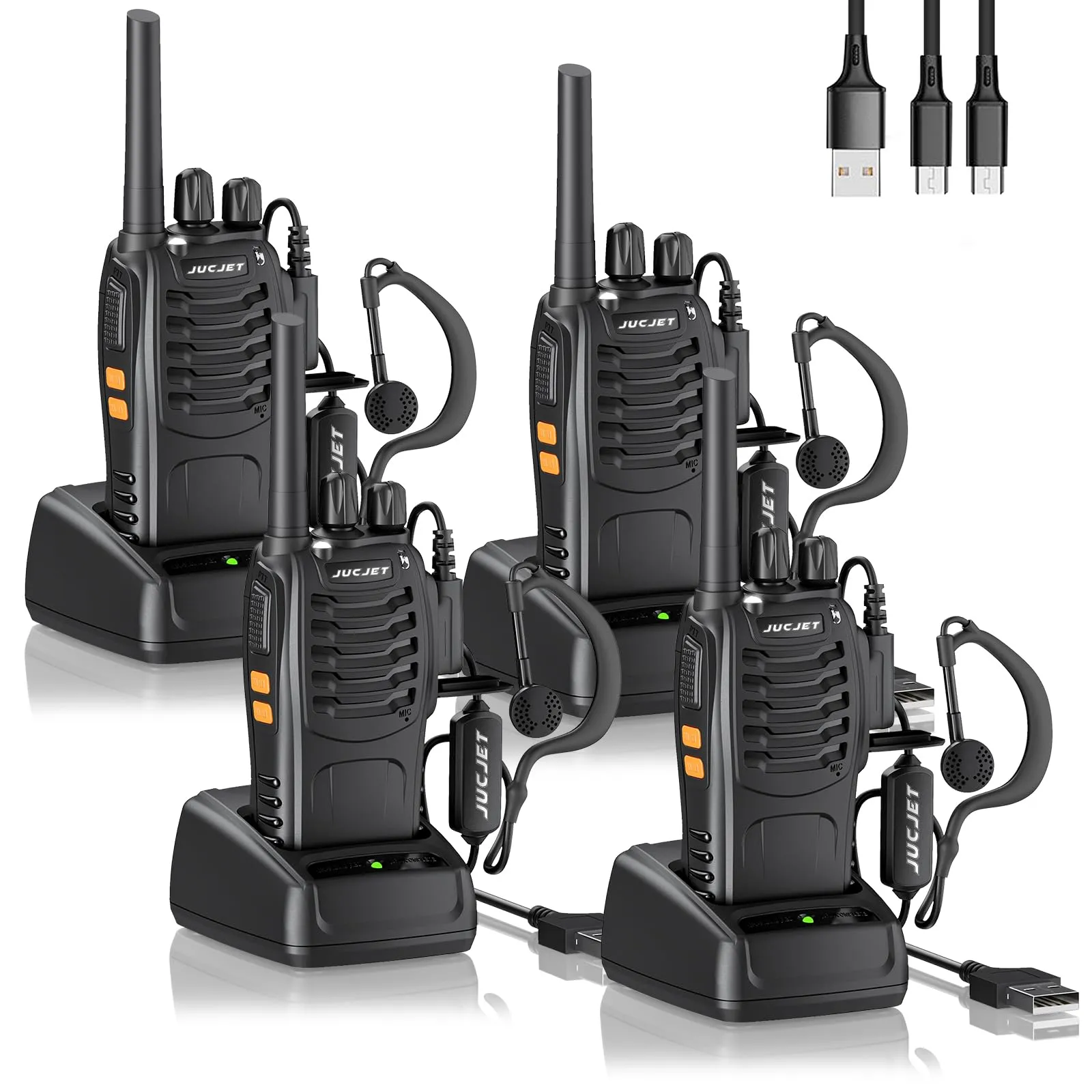 Walkie Talkies 88E, PMR446 Radio bidirezionale senza licenza, PMR 446MHz Frequenza Civile Ricetrasmittente 16 canali, Portatile Walkie-Talkie Professionali con Auricolare (Black-4)