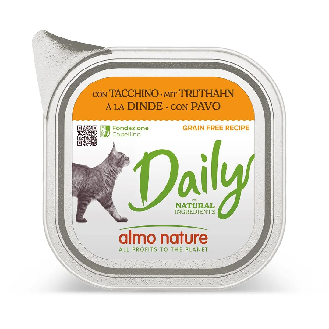 Almo Nature Daily, Alimento Umido per Gatti Adulti con Tacchino - 100g, Confezione da 32