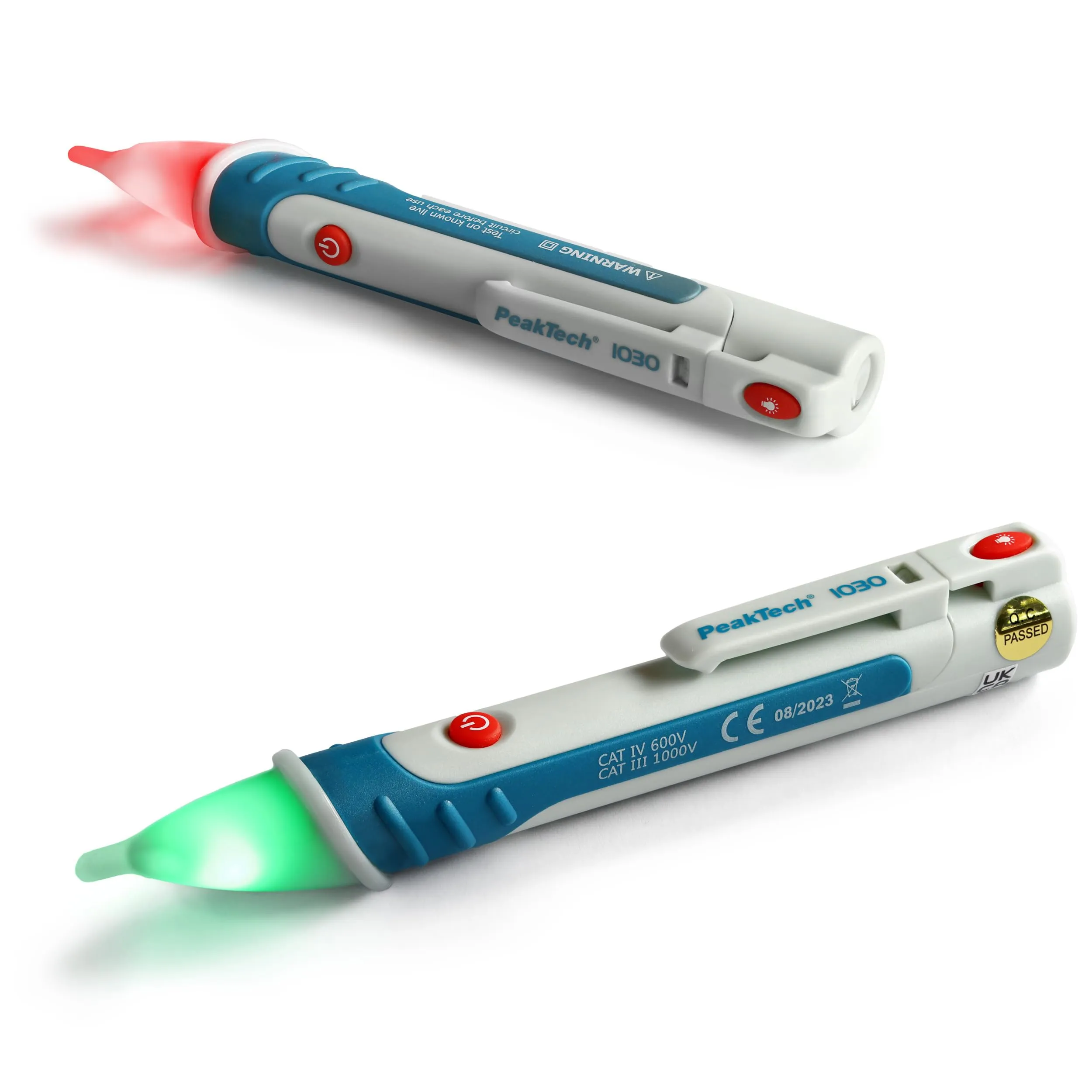 PeakTech 1030 - Tester di Tensione AC senza Contatto con Lampada a LED, Campo di Funzionamento Ac 50-1000V, Sistema di Misurazione, Penna Multimetro Portatile, Segnale Acustico - 157X26Mm