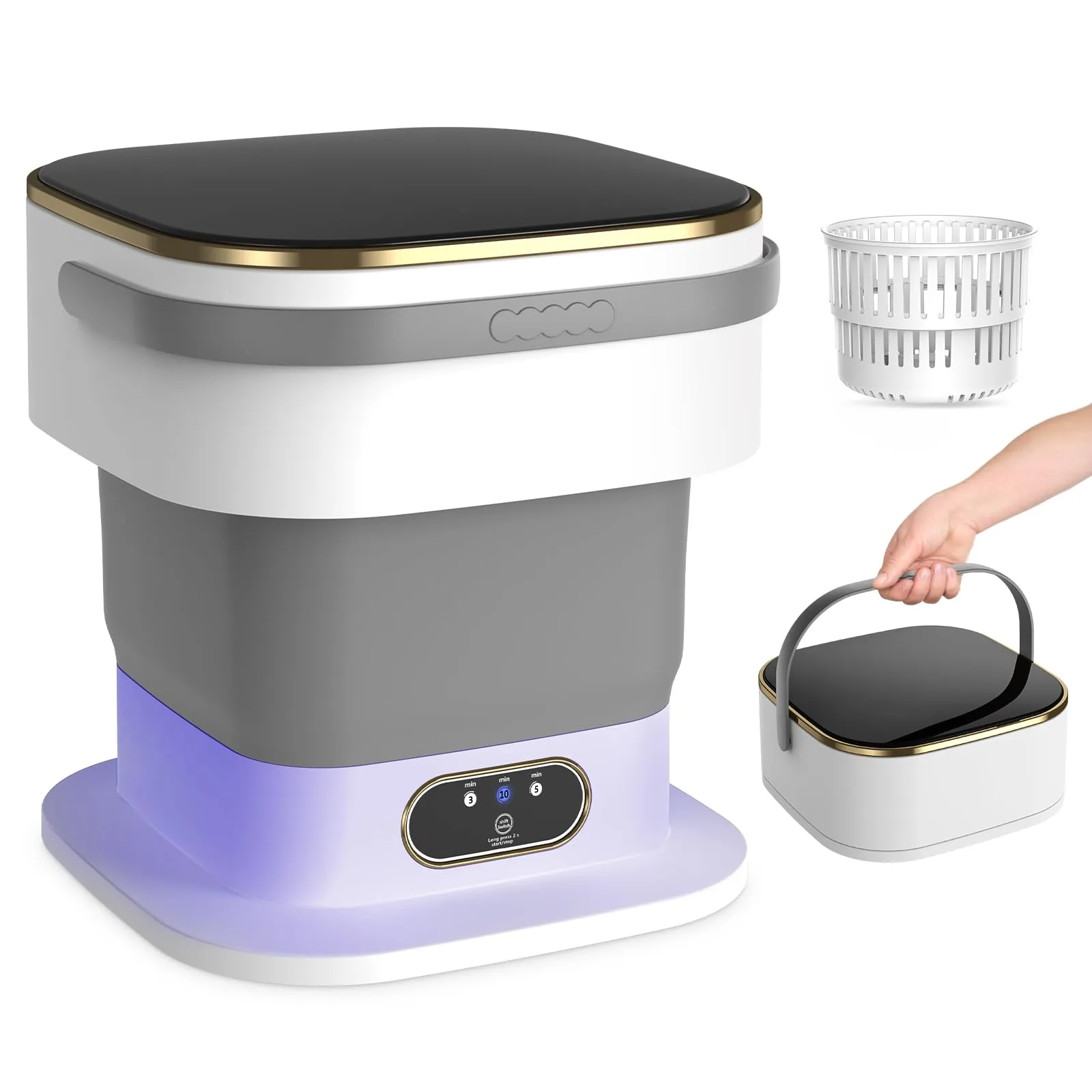 Mini Lavatrice,15L 2 in 1 Lavatrice Portatile con Centrifuga e 3 modalità di pulizia profonda,Lavatrice da Campeggio Pieghevole per Viaggi, Casa, Appartamenti (Grigio)